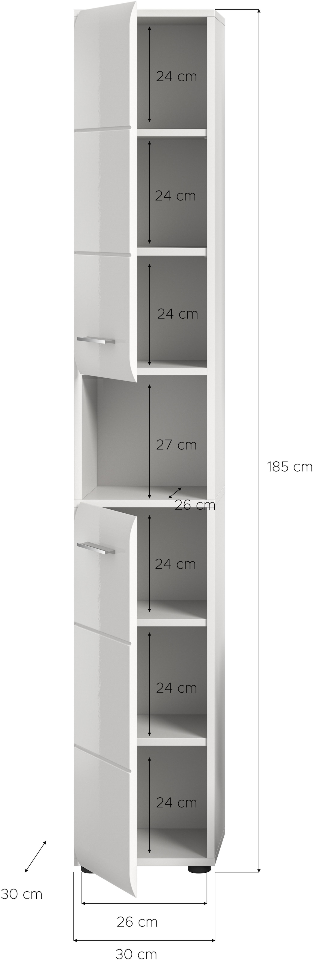 INOSIGN Stauraumschrank, (1 St.), Florenz, Hochschrank, Weiß Hochglanz Tiefzieh, 185 cm hoch, Bad
