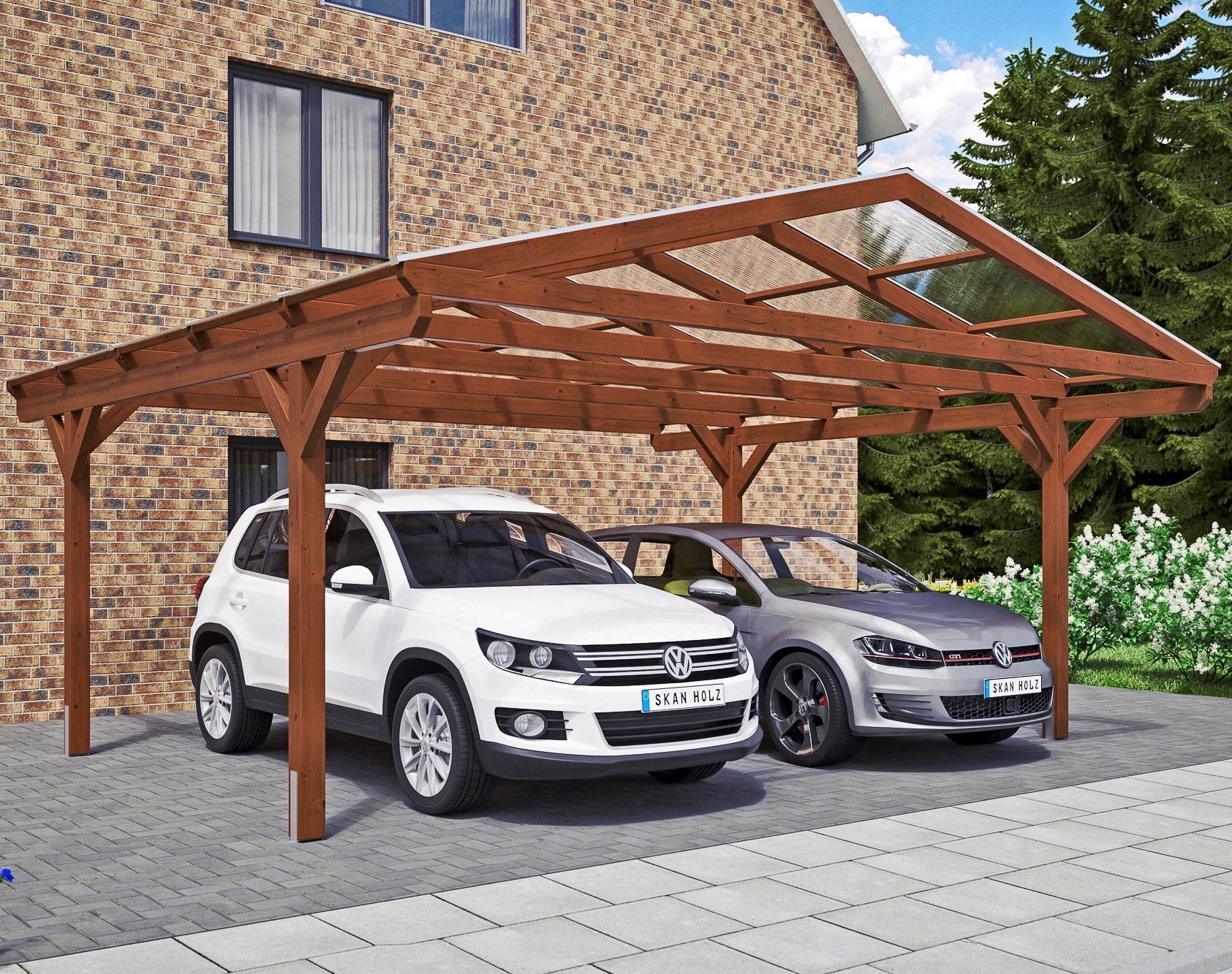 Skanholz Doppelcarport "Westerwald", Leimholz-Nordisches Fichtenholz, 534 cm, braun