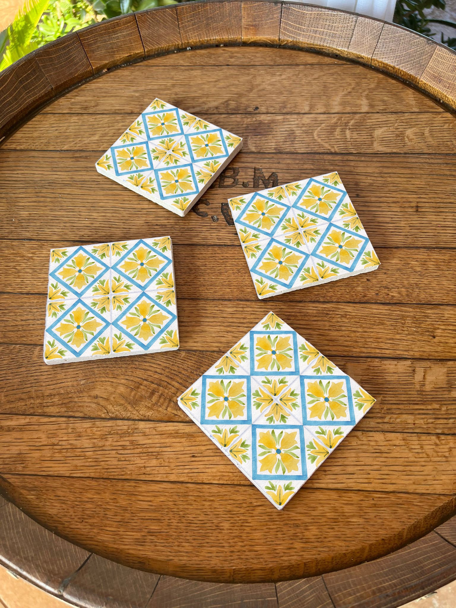 queence Getränkeuntersetzer »Gelbe Mosaik Fliesen Steine«, (Set, 4 tlg.), Mosaik Set Topfuntersetzer Naturstein Untersetzer 10x10x1cm