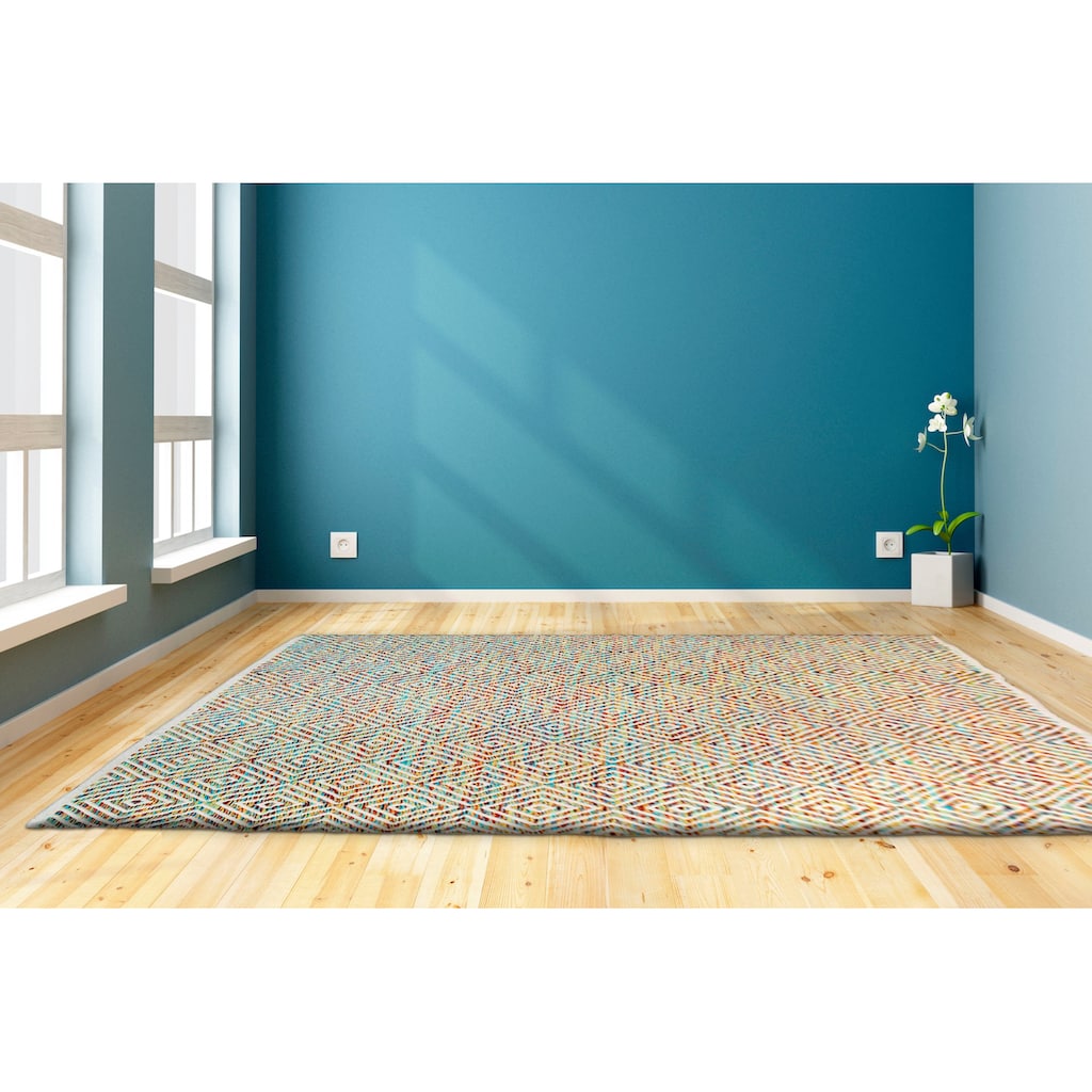 my home Teppich »Tiara«, rechteckig, 7 mm Höhe, mit Rauten-Muster, Teppich aus 100% Baumwolle, ideale Teppiche für Wohnzimmer, Schlafzimmer, Esszimmer