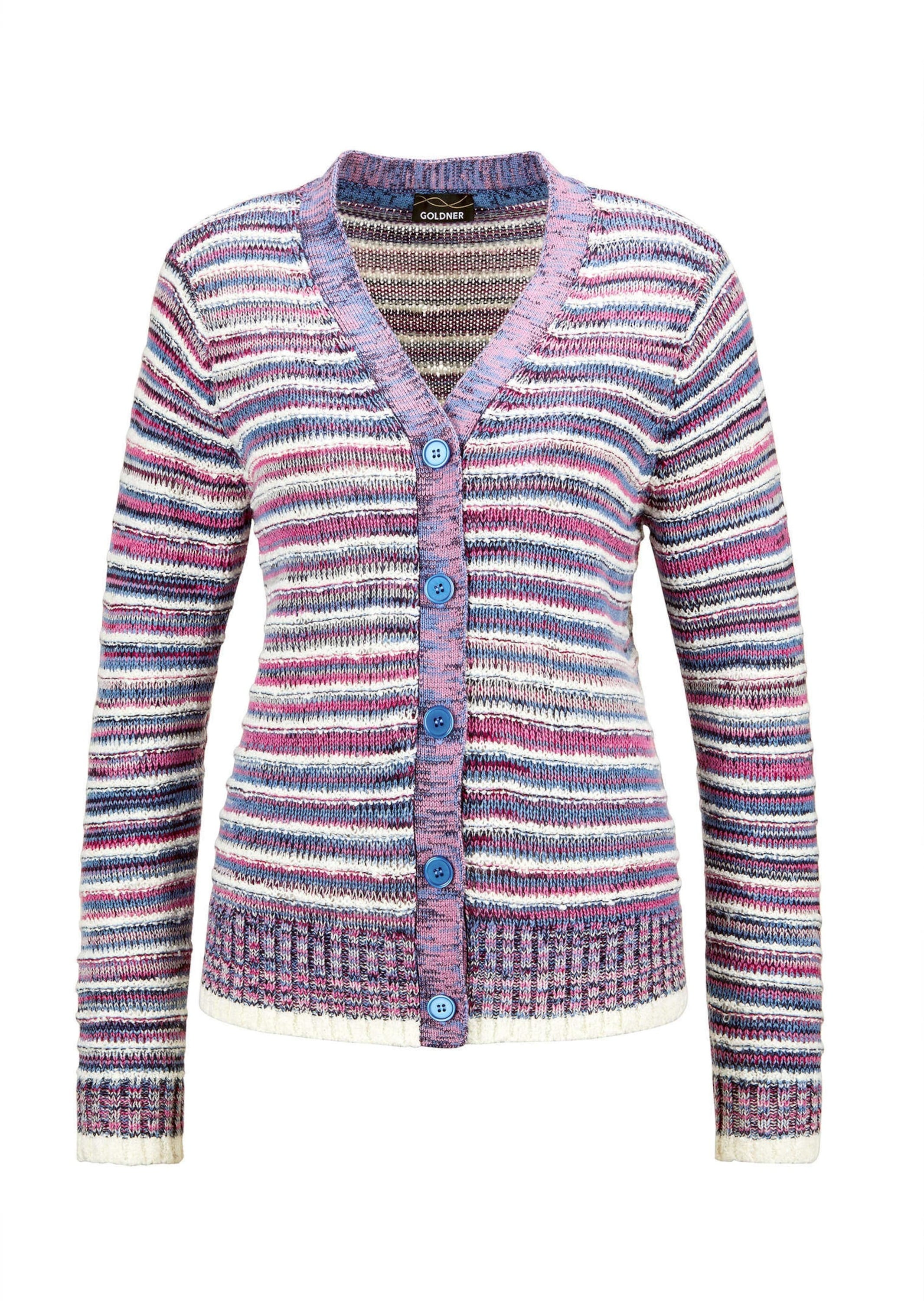 GOLDNER "Langarm Jacke Damen mit Grafikmuster und V-Ausschnitt" Multicolor-Ringelmuster