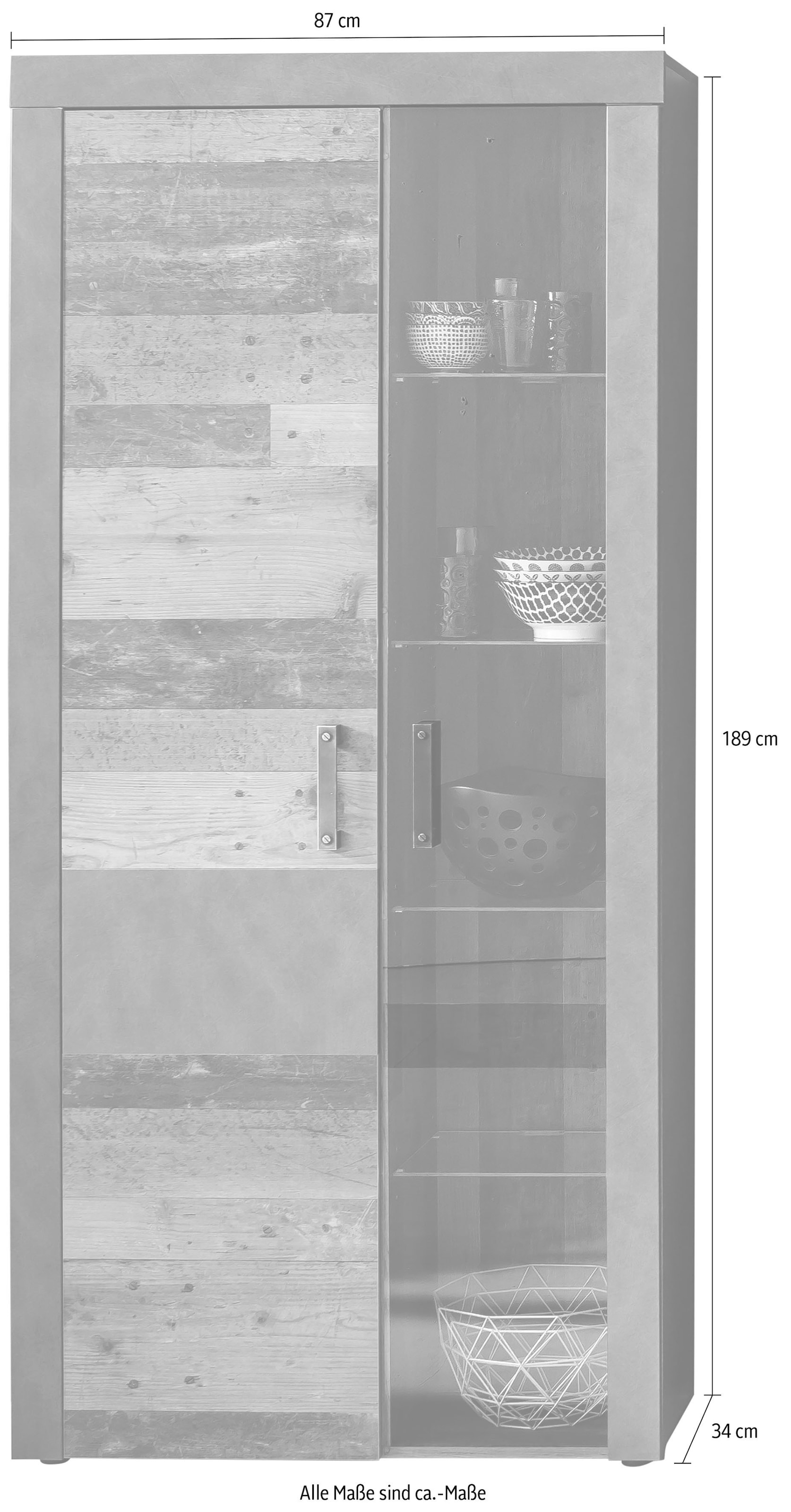 Home affaire Vitrine »Ilana« moderner Industrial Style - Beleuchtung optional - B/T/H 87/34/189 cm