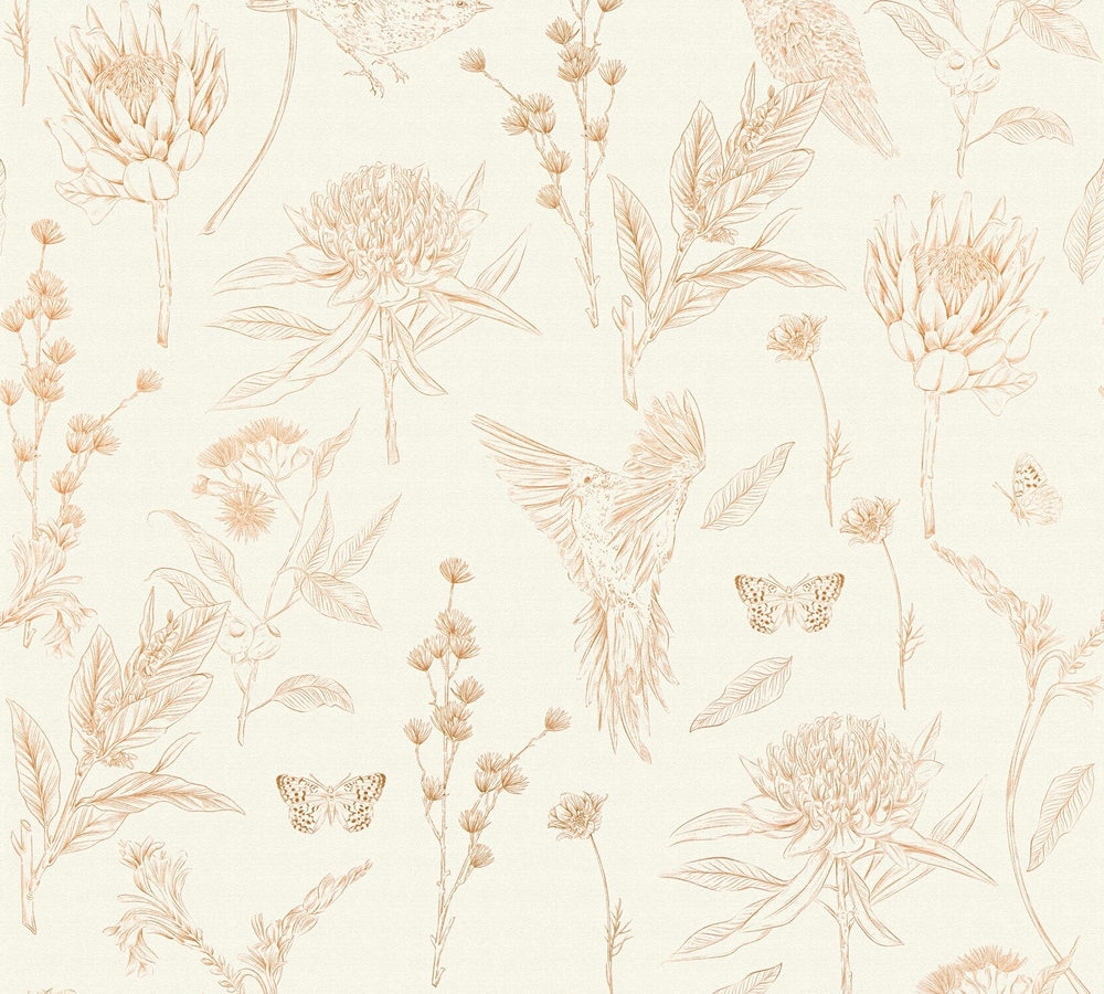 living walls Vliestapete »Drawn Into Nature Blumen-Tapete Mustertapete Pflanzen Natur«, matt, Vliestapete Blümchen für Schlafzimmer Küche Wohnzimmer Blumen Design
