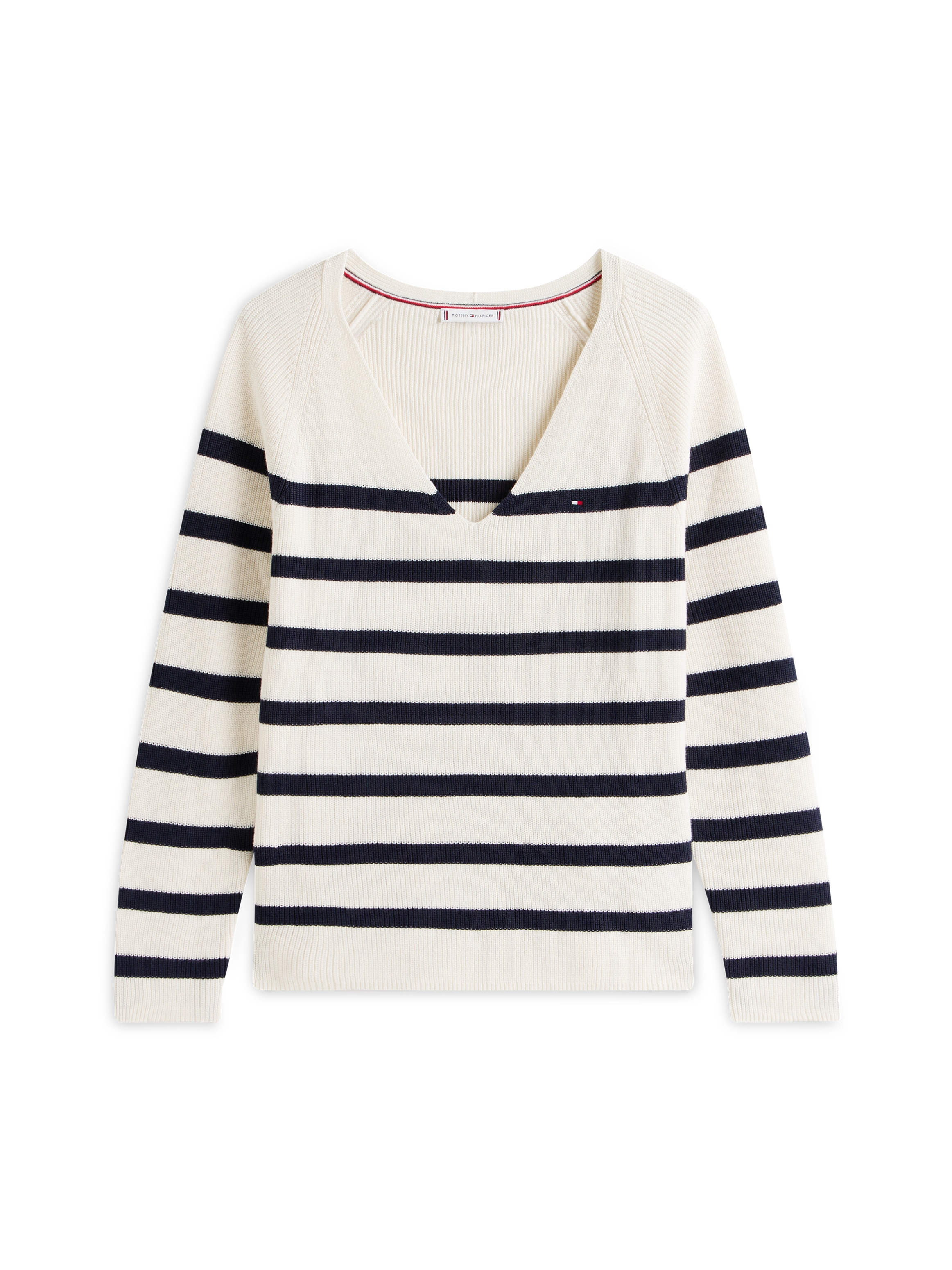 Tommy Hilfiger Strickpullover »CO CARDI STITCH V-NK LS« mit Logostickerei