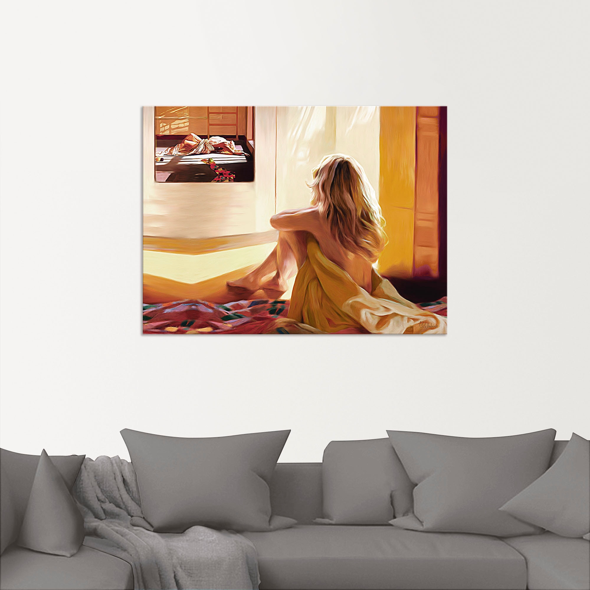 Artland Wandbild »Blondes Mädchen sitzt auf dem Bett«, Bilder von Frauen, (1 St.), als Alubild, Outdoorbild, Leinwandbild in verschied. Größen