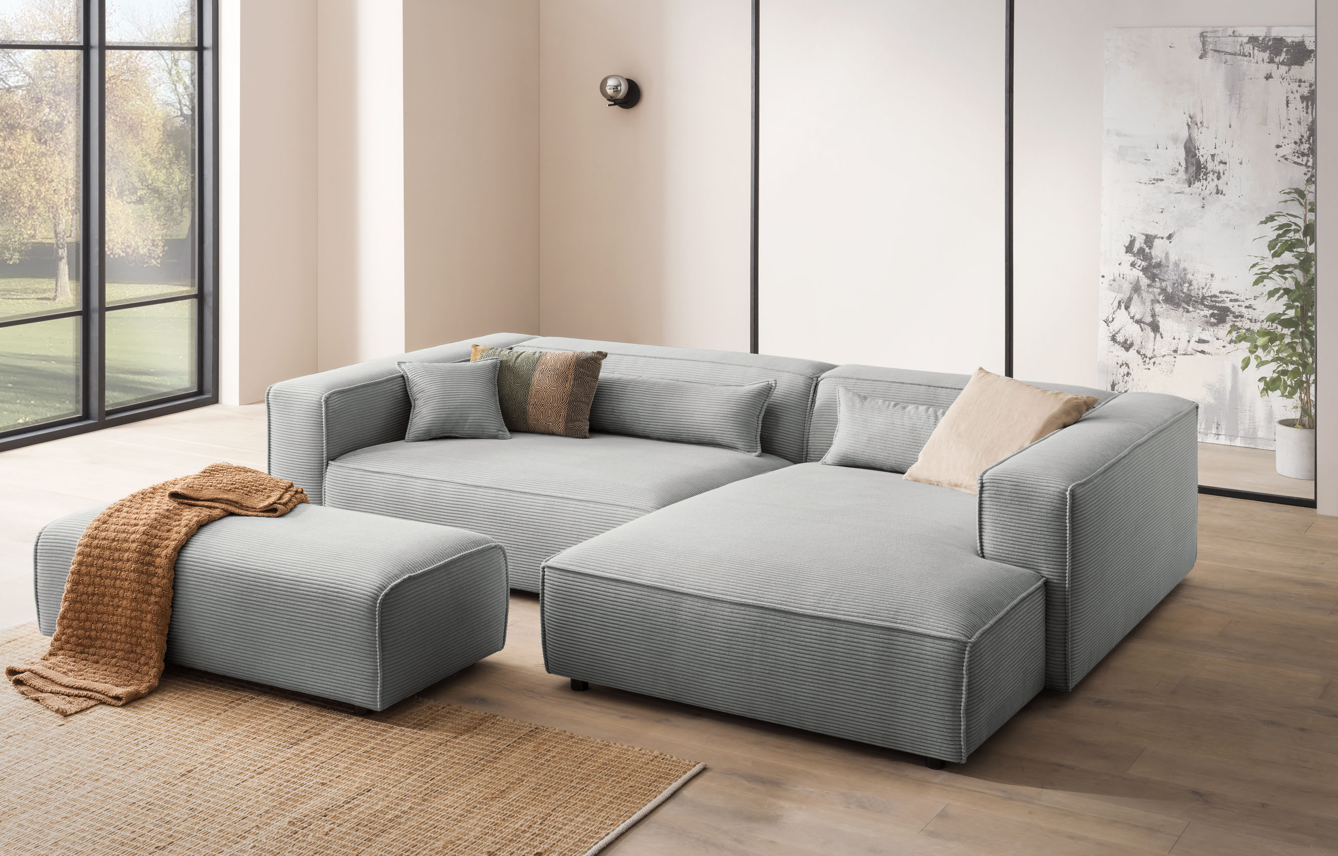 LeGer Home by Lena Gercke Ecksofa "PIARA XXL Cord, L-Form, Schlaffunktion" Hocker stellbar zum Schlafsofa (Krokodilverbinder), tiefe Sitzfläche