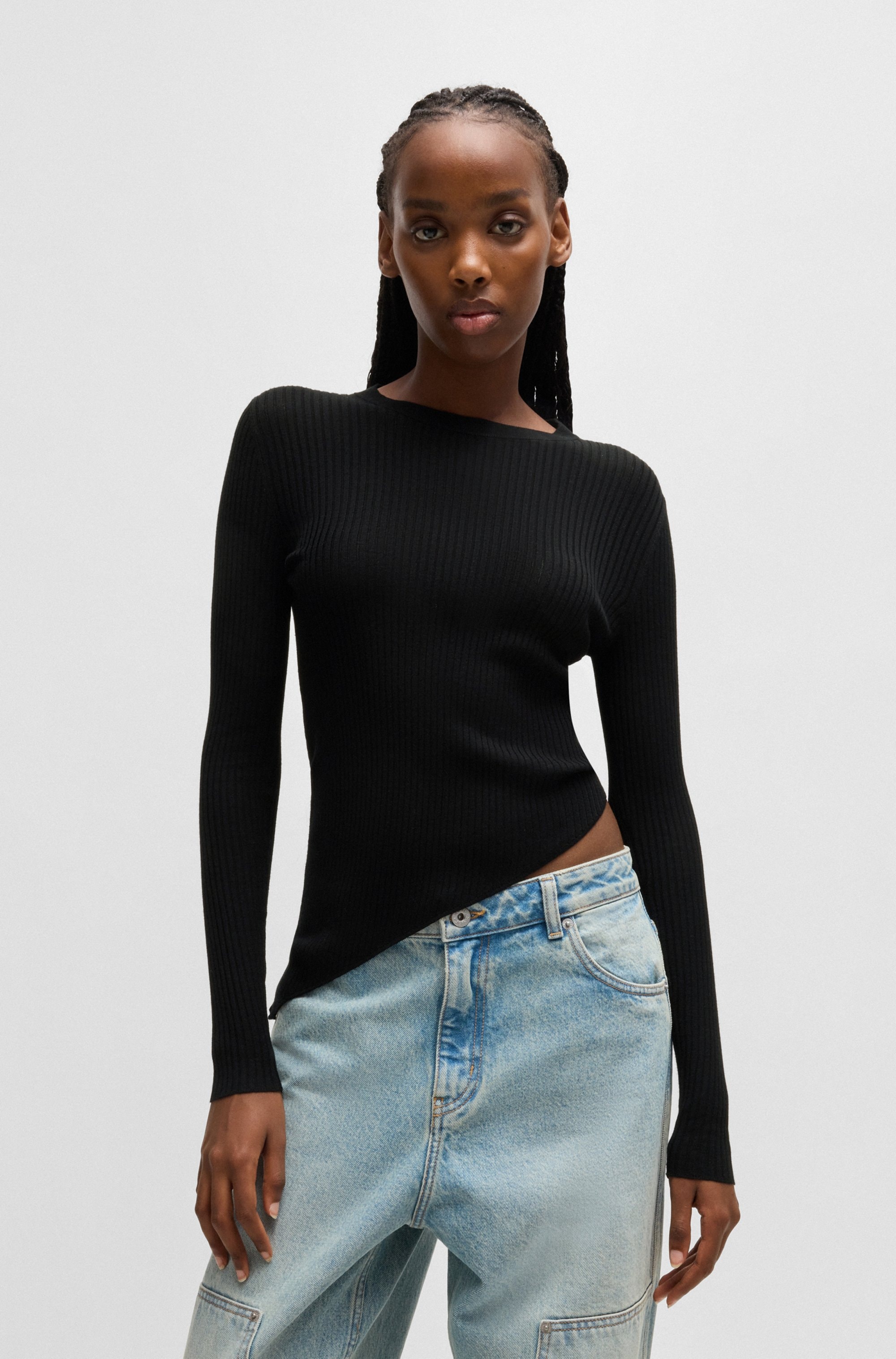 HUGO Blue Strickpullover "Somy", mit asymetrischem Saum günstig online kaufen