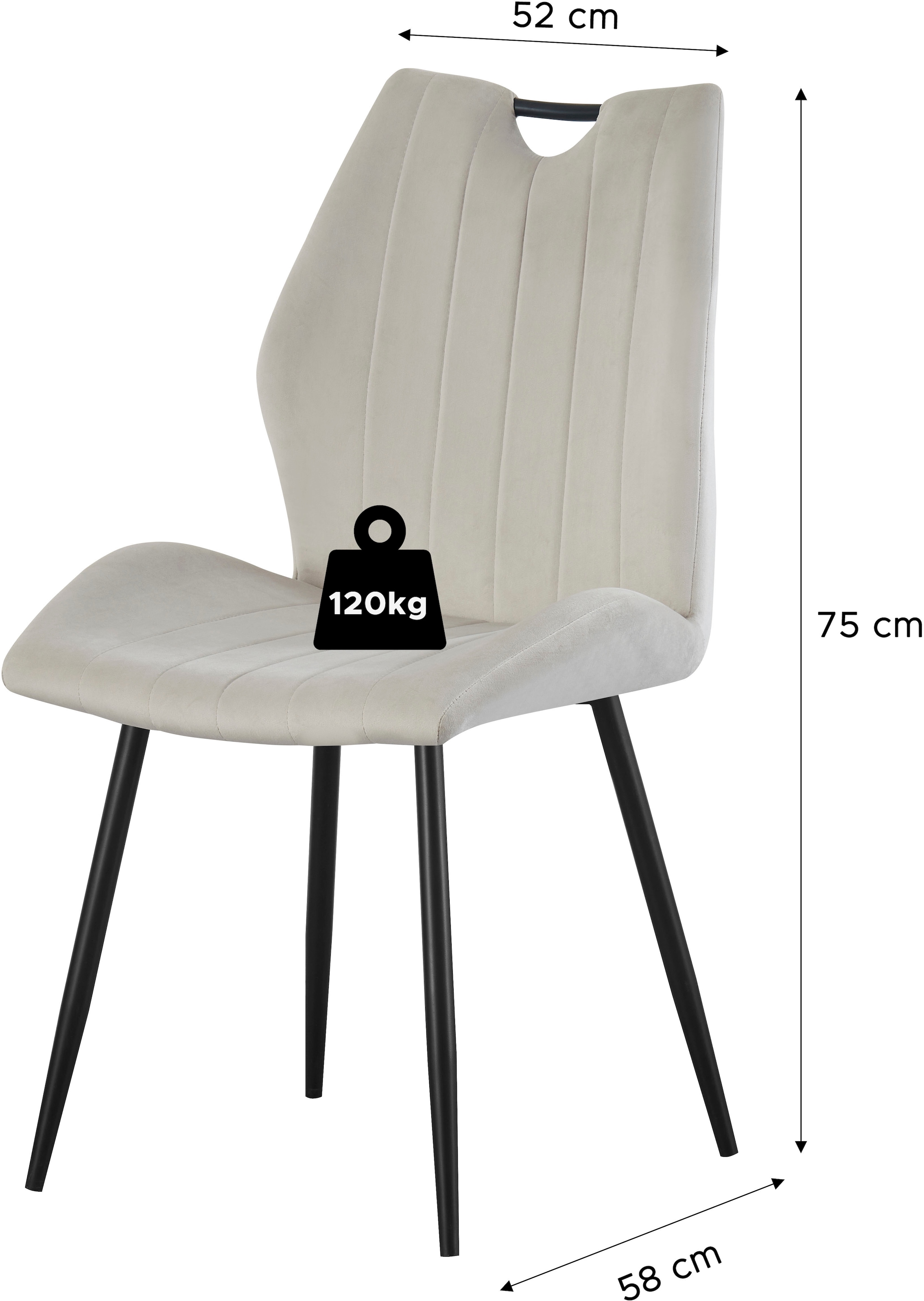 Home affaire Esszimmerstuhl »KILLAM, 2er Set, mit Metallgestell in matt schwarz« (Set) 2 Stk.in verschiedenen Farben, Belsatbarkeit pro Stuhl 120 kg, mit Griffloch