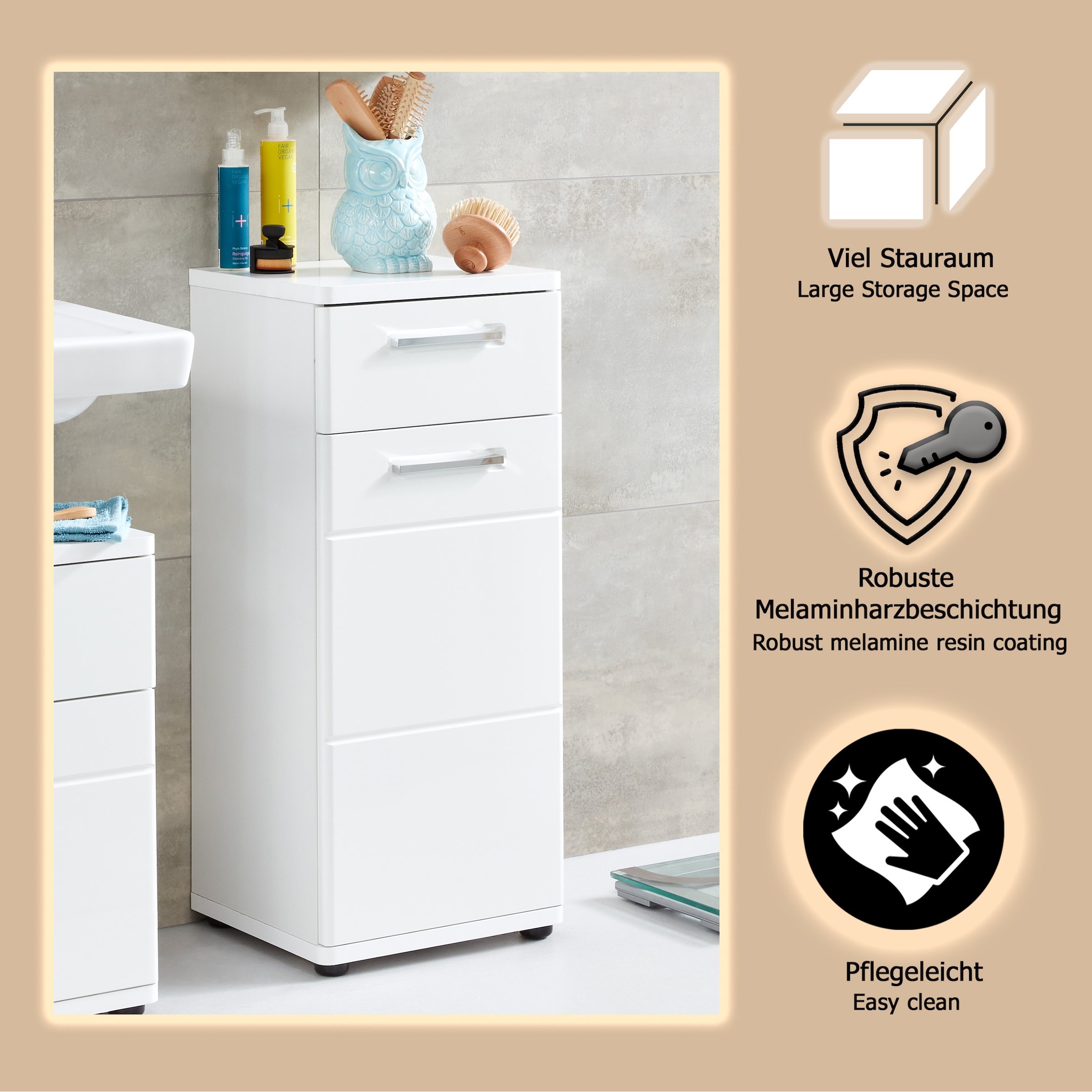 welltime Unterschrank »Mora« Standschrank mit 1 Tür & 1 Schublade - (B/T/H) 37/34/87 cm