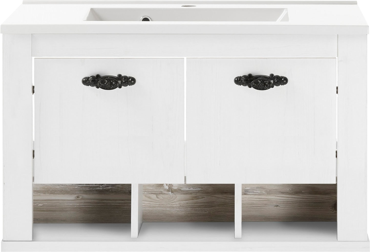 Home affaire Waschtisch »Florenz, Waschbeckenunterschrank inkl. Waschbecken, Metallgriffe«, in Pinie Weiß, hängend, Breite 82 cm, inkl. Mineralgussbecken