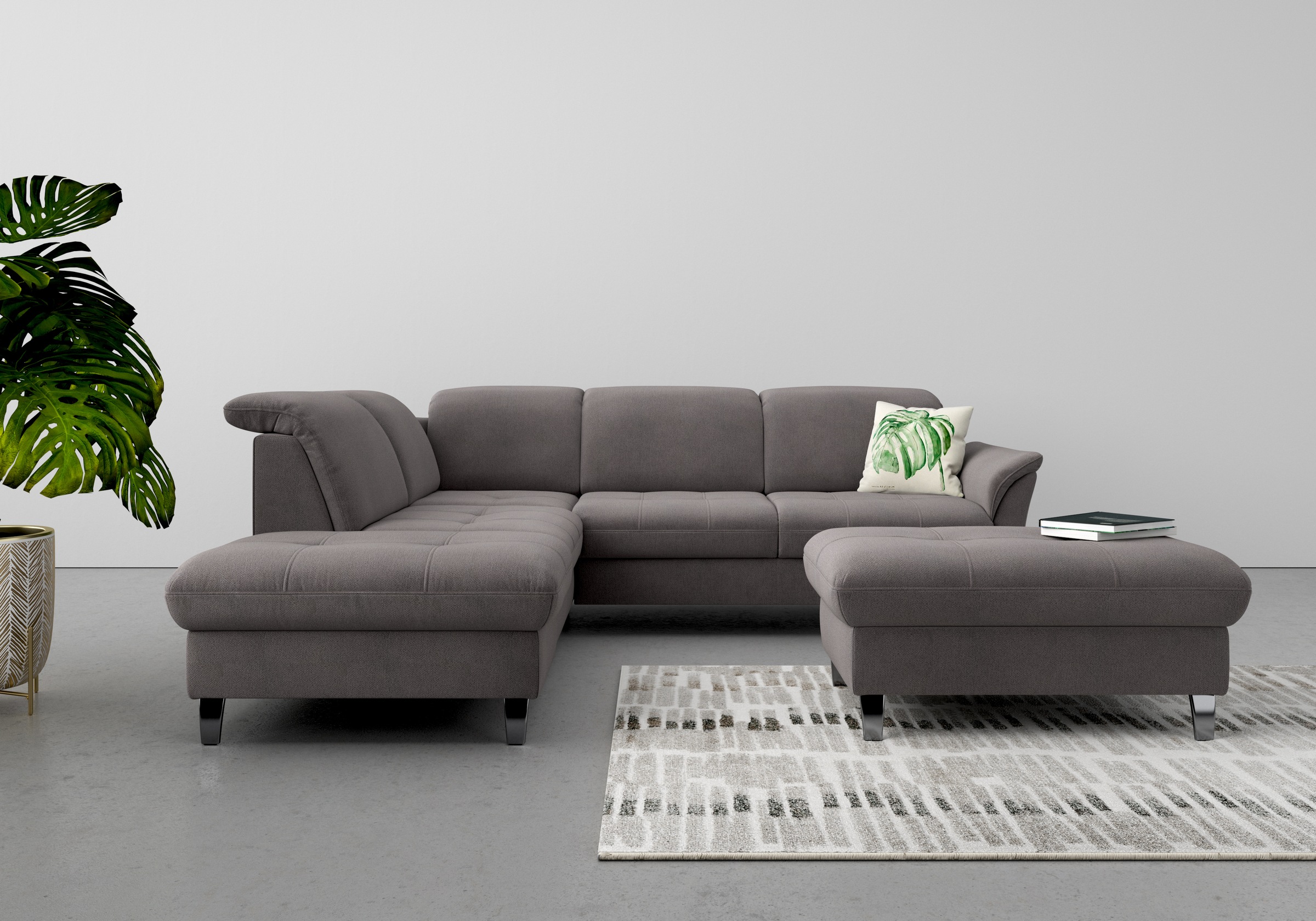 Ecksofa SIT & MORE "Maggiore L-Form", grau (fango), B:261cm T:224cm, 95% Polyester, 5% Polyamid, Sofas, Ecksofa, wahlweise mit Kopfteilverstellung, Bettfunktion und Stauraum