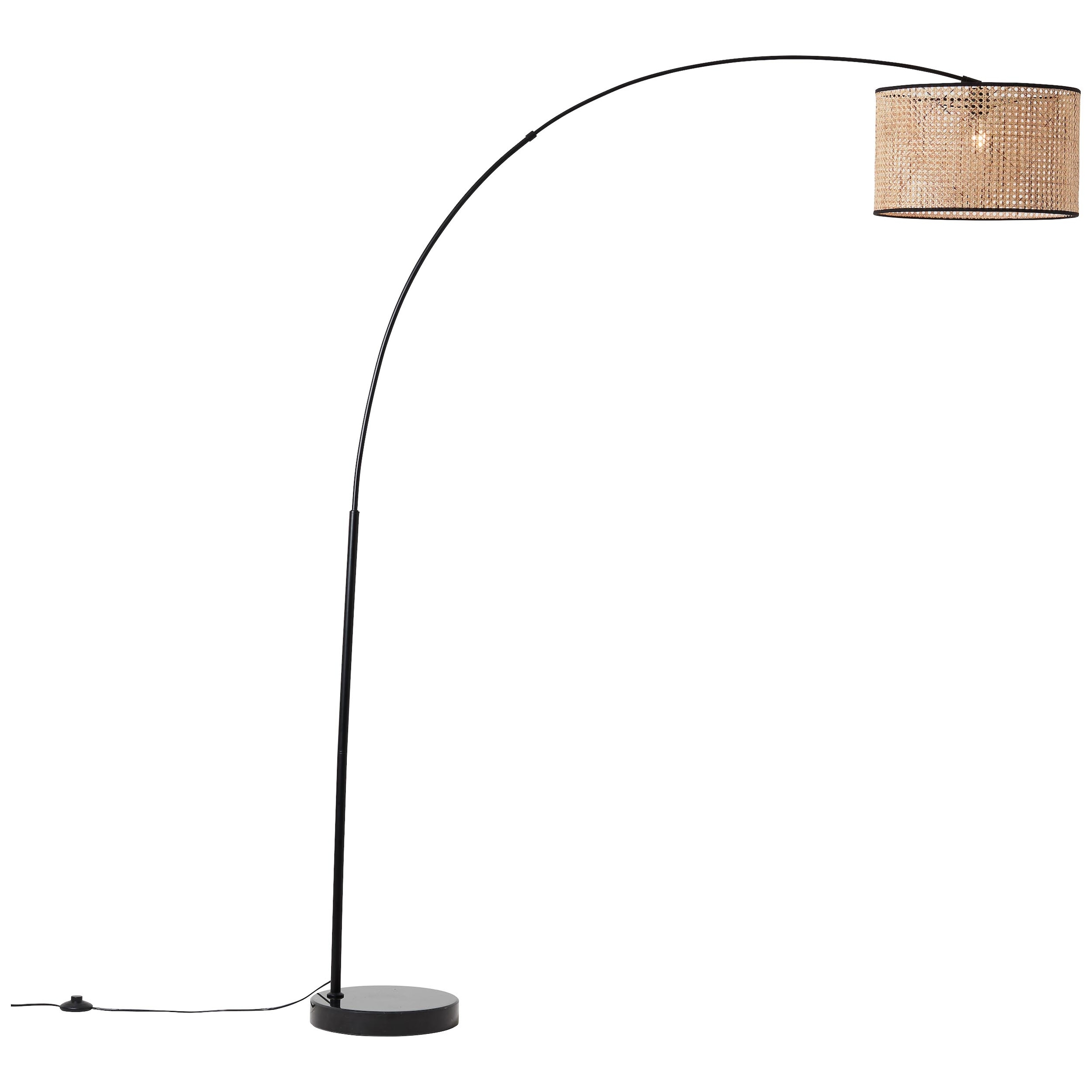 Brilliant Bogenlampe »Wiley«, 1 flammig-flammig, 200 cm Höhe, 160 cm Ausladung, E27, Metall/Rattan, holz hell/schwarz