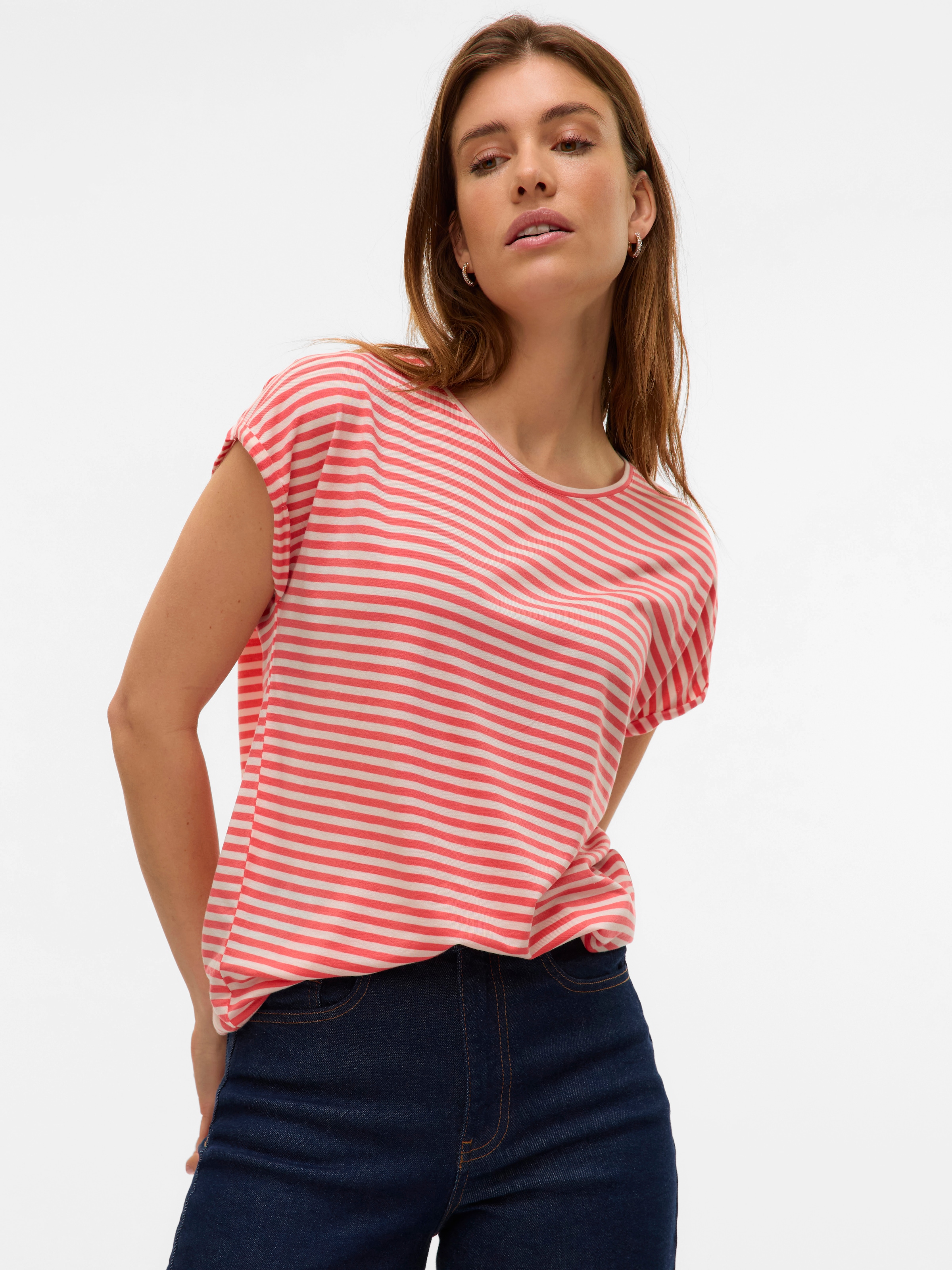 Vero Moda Rundhalsshirt »VMAVA PLAIN SS TOP STRIPE GA JRS NOOS«