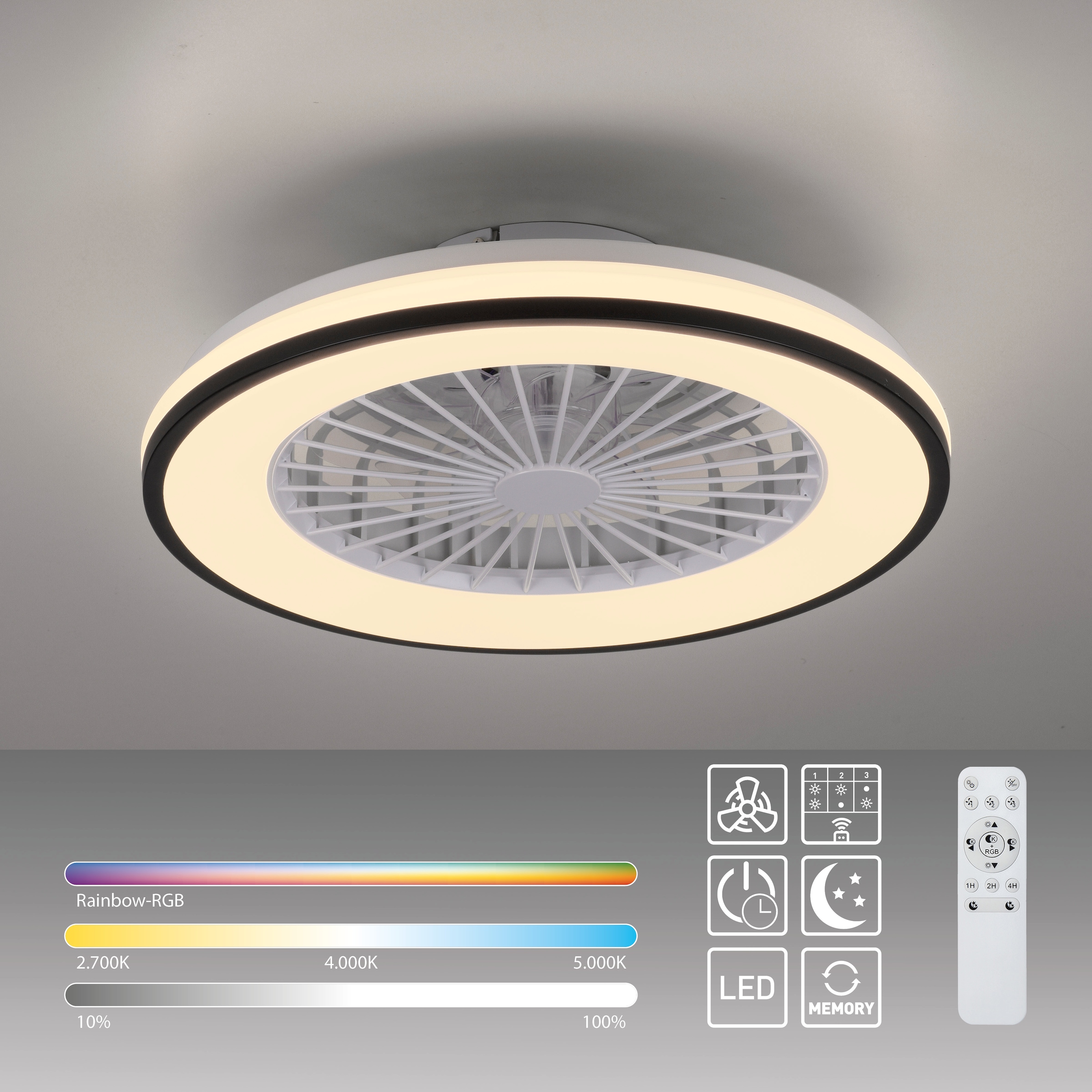 JUST LIGHT LED Deckenleuchte »LENO« LED-Board 1 Stk. RGB Ventilatorfunktion, CCT-RGB, Memoryfunktion, getrennt schaltbar