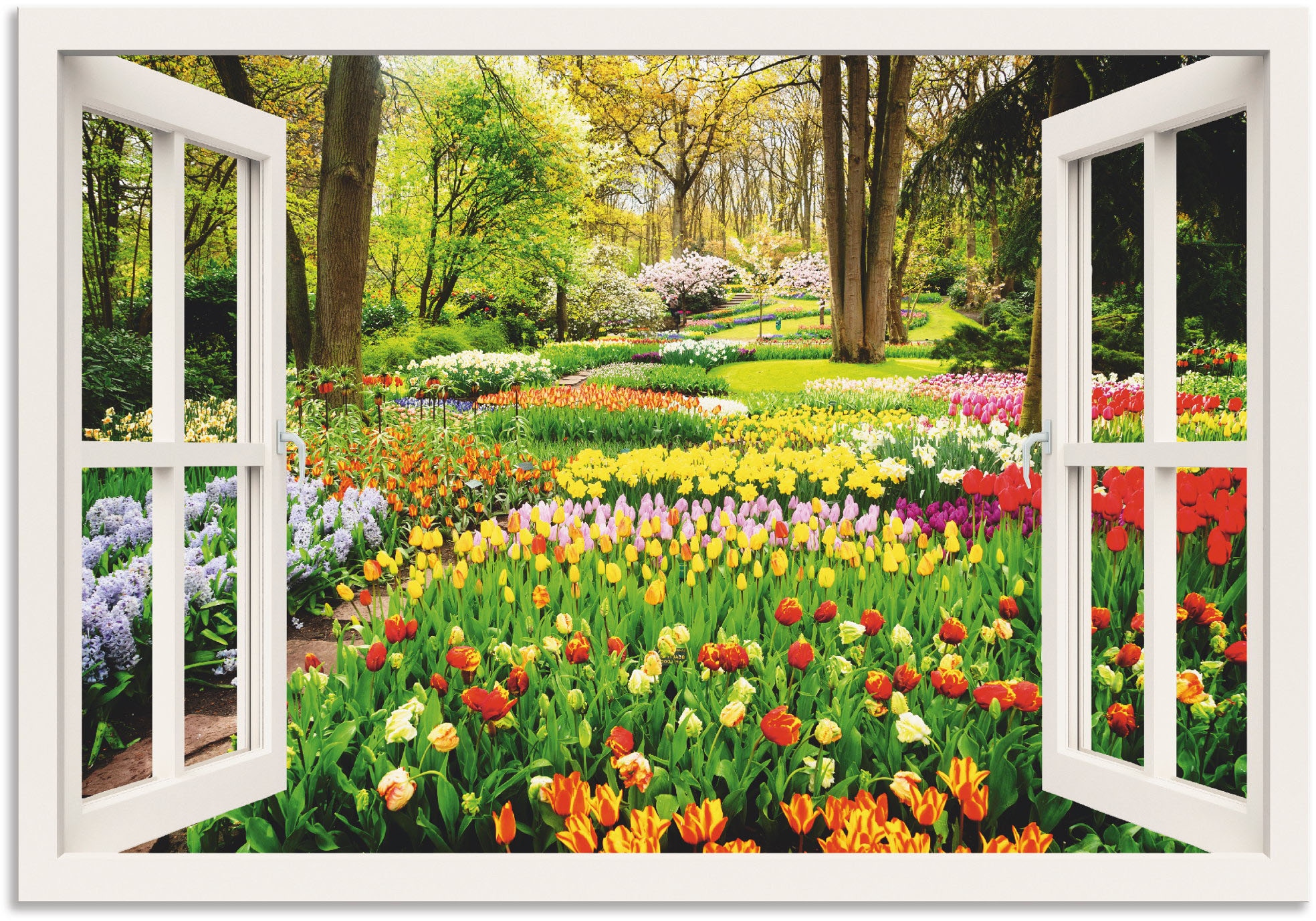 Artland Wandbild »Fensterblick Tulpen Garten Frühling«, Fensterblick, (1  St.), als Alubild, Leinwandbild, Wandaufkleber oder Poster in versch. Größen  bestellen | BAUR