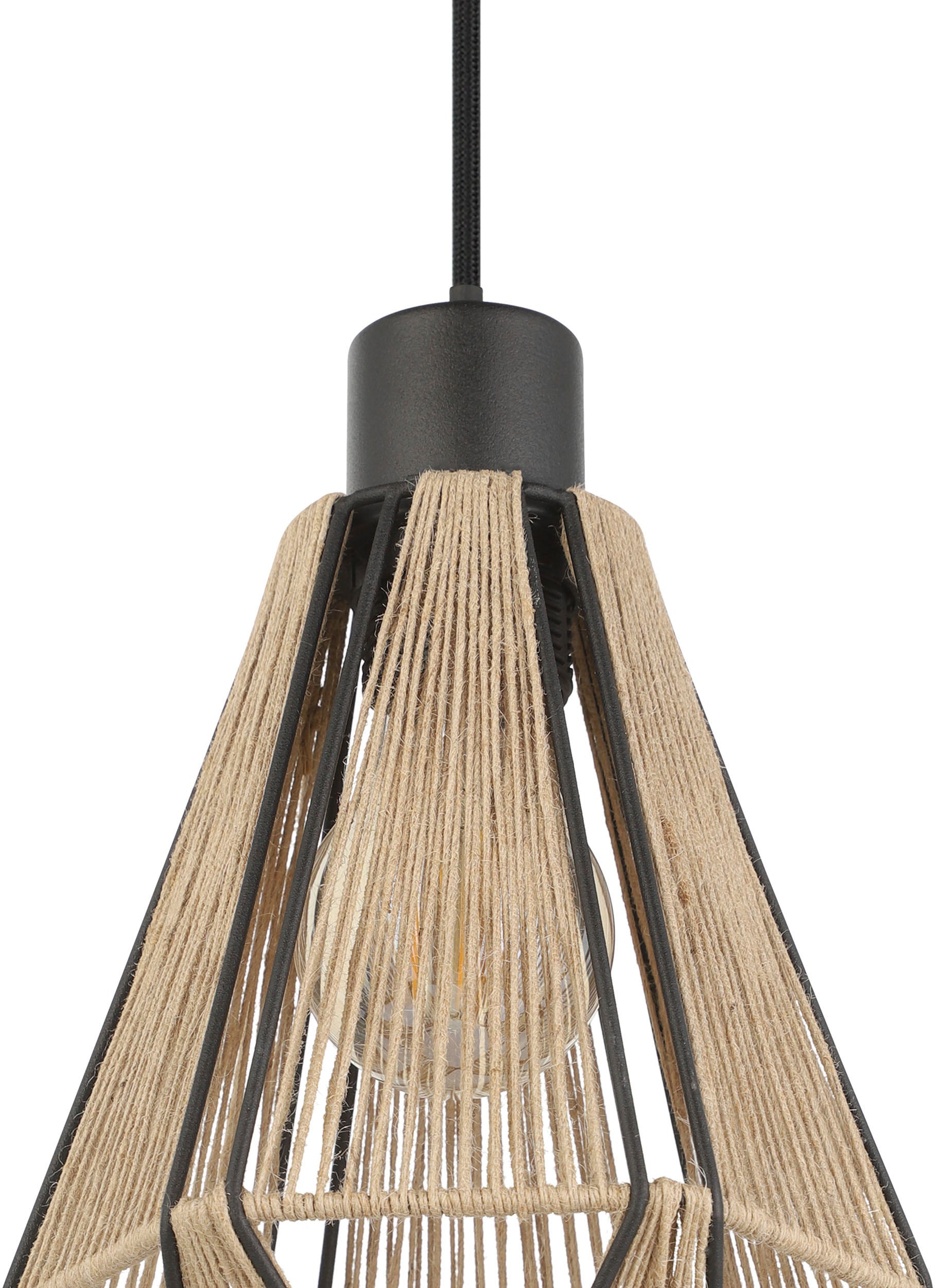 EGLO Hängeleuchte »ADWICKLE Pendellampe, Stahl und Textil, Hängelampe, Esszimmerlampe«, Leuchtmittel E27 | Leuchtmittel wechselbar-ohne Leuchtmittel, Hängelampe, Wohnzimmerlampe, Pendelleuchte, Esszimmerlampe, Hanf, E27