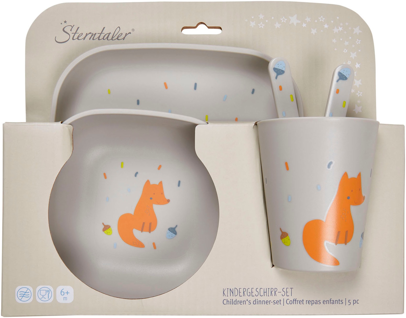 STERNTALER Kinder Kindergeschirr-Set "Fuchs Filou, eckig"lichtgrau, Motiv, Polypropylen, Geschirr-Sets
