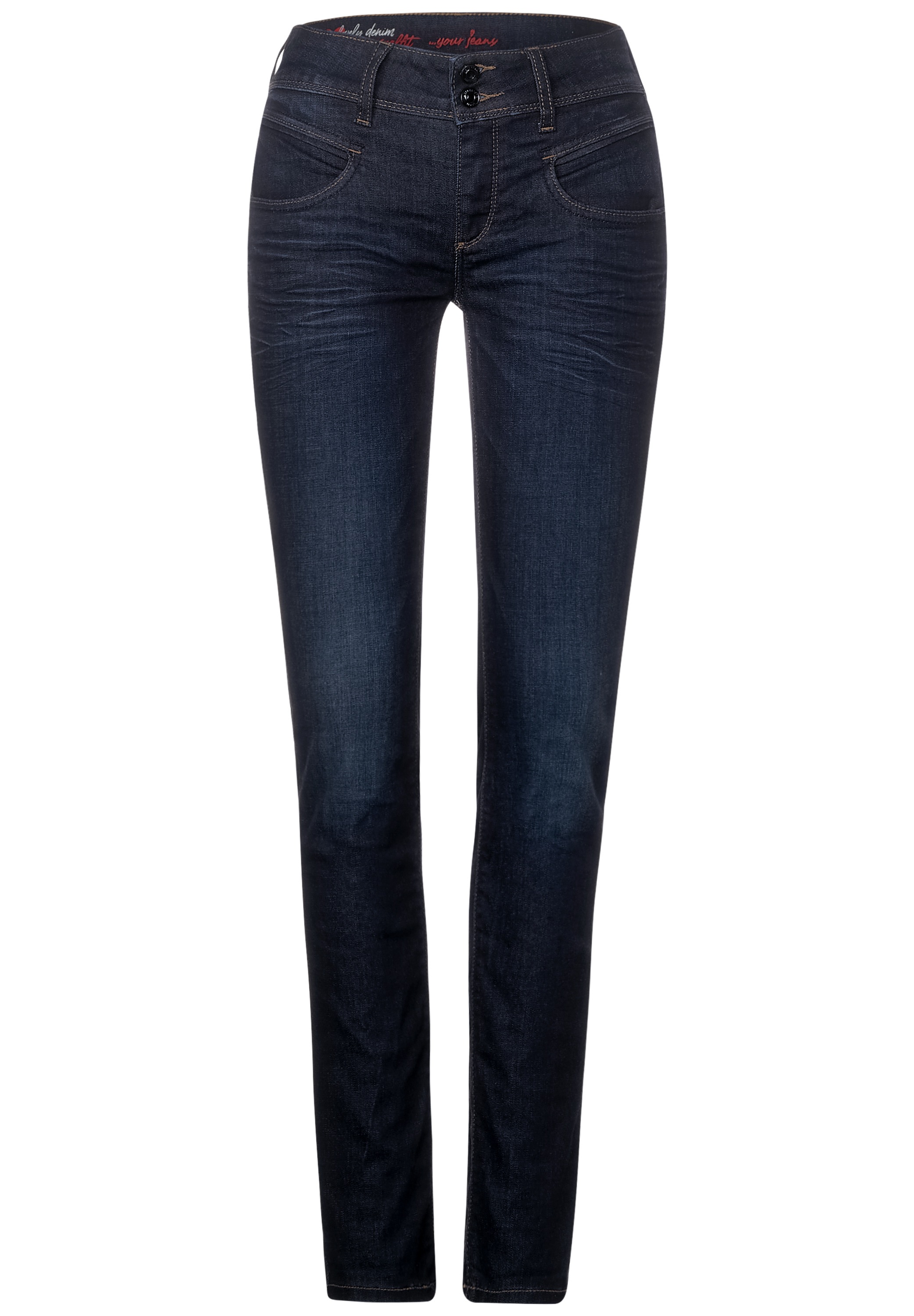 STREET ONE Comfort-fit-Jeans, in dunkelblauer Waschung