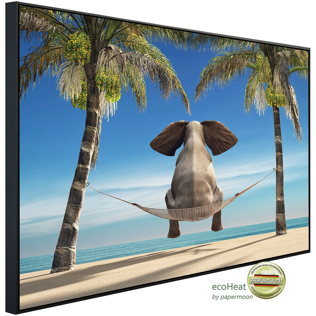 Papermoon Infrarotheizung »Elefant auf Hängematte an Strand«