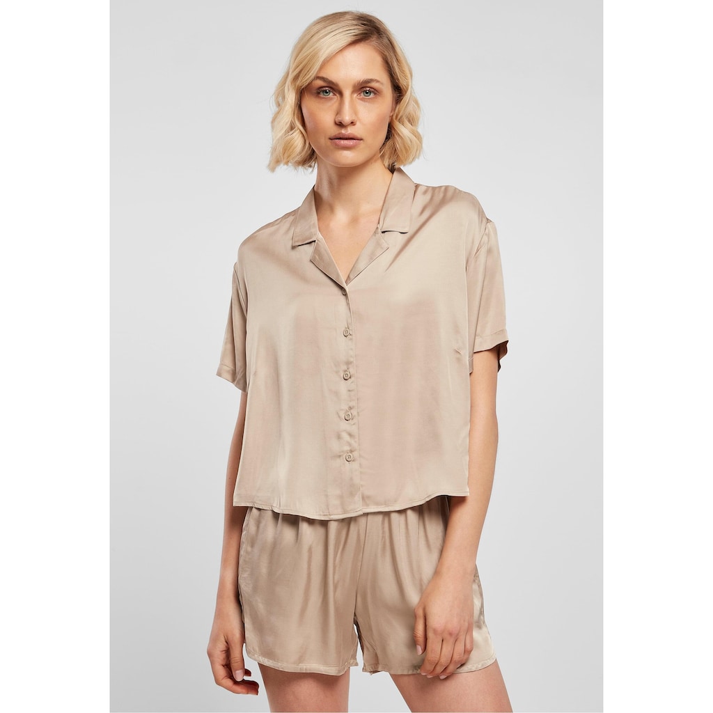 URBAN CLASSICS Langarmhemd »Urban Classics Damen Ladies Viscose Satin Resort Shirt«, (1 tlg.)