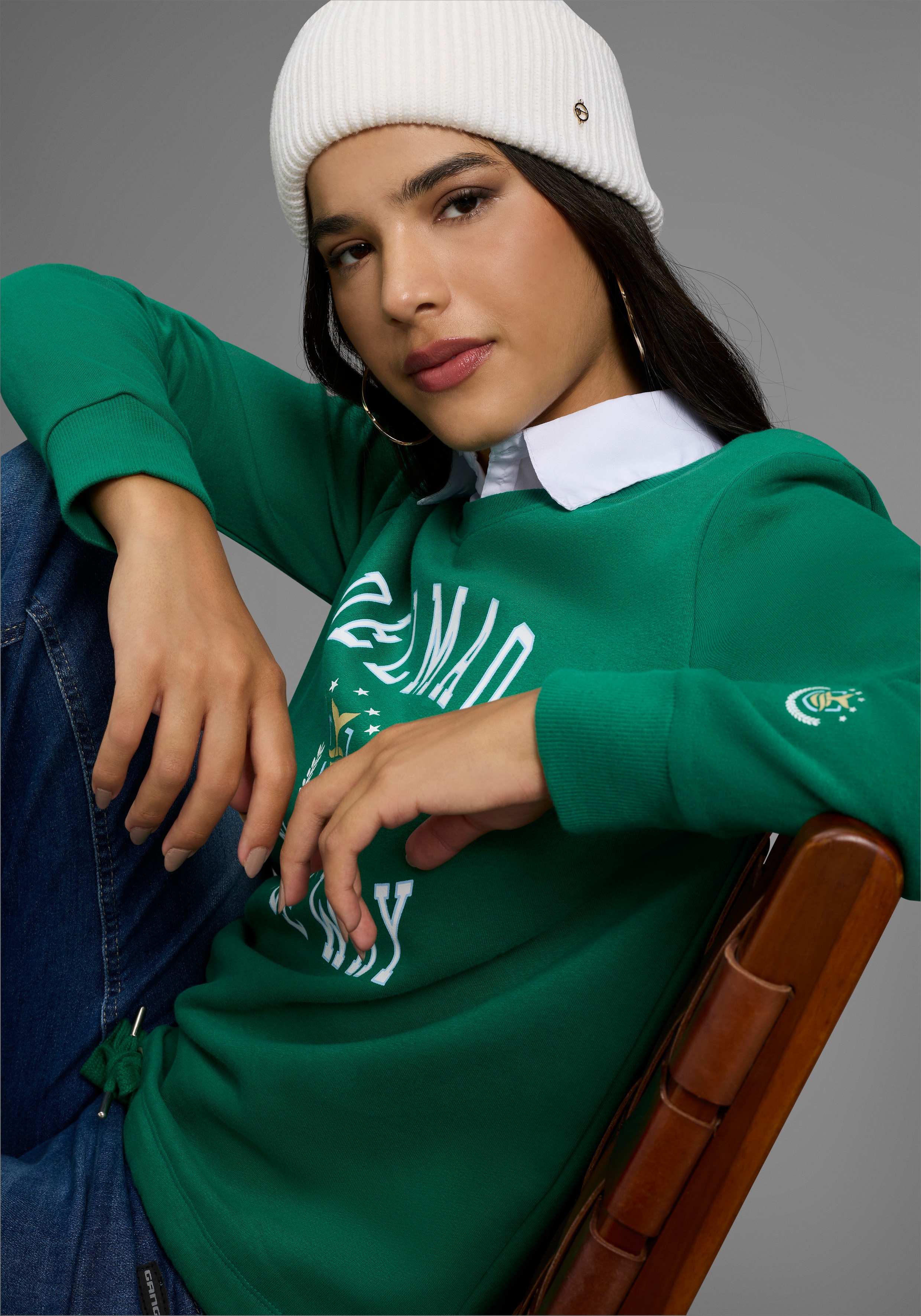 Thumbnail - DELMAO Sweatshirt Weiche Baumwollmischung mit Print und Kordelzug am Saum