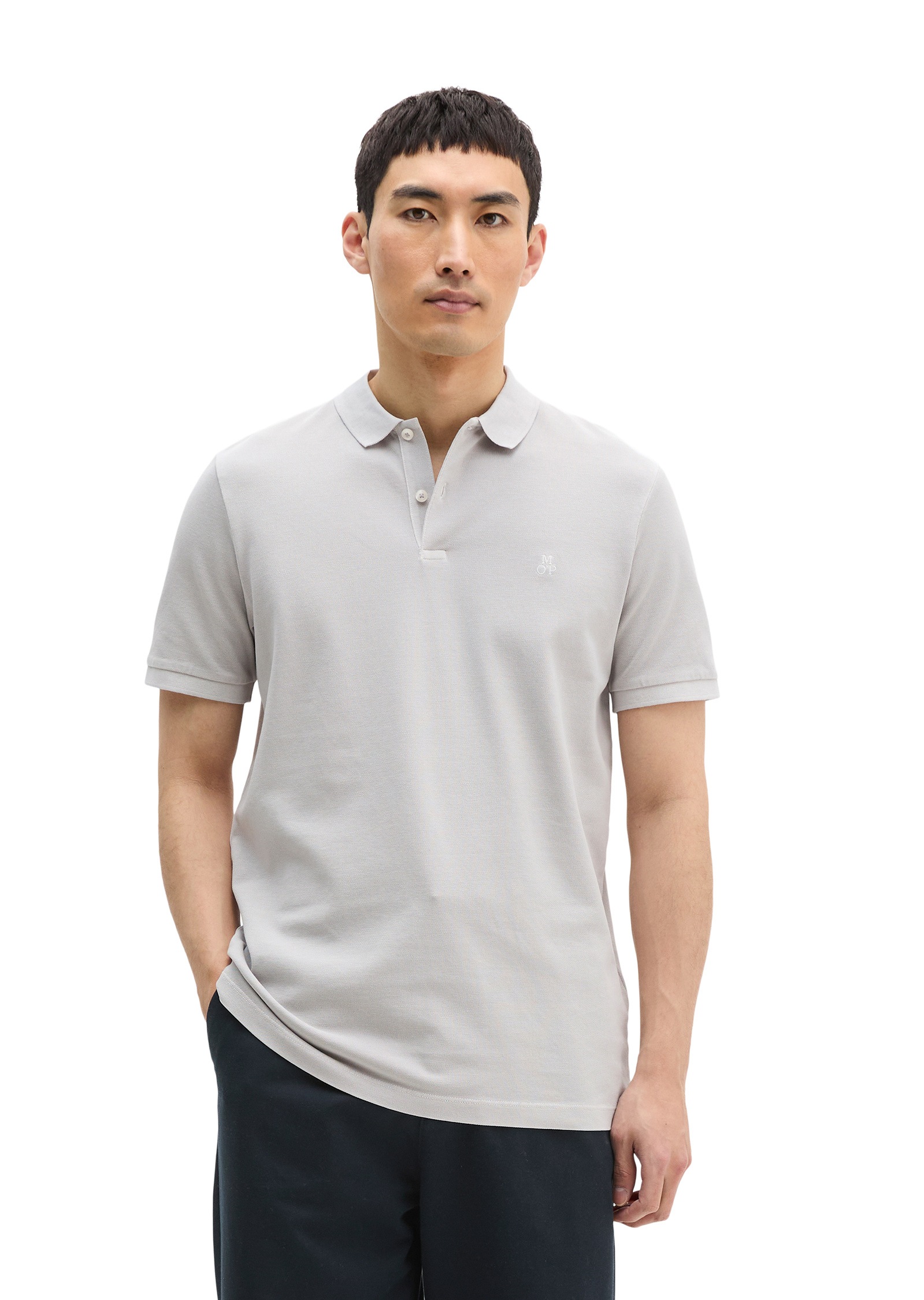 Poloshirt MARC O'POLO "aus Organic Cotton-Stretch", Herren, Gr. S, concrete clay, Obermaterial: 95% Baumwolle, 5% Elasthan, unifarben, figurbetont, Rippbündchen, Shirts