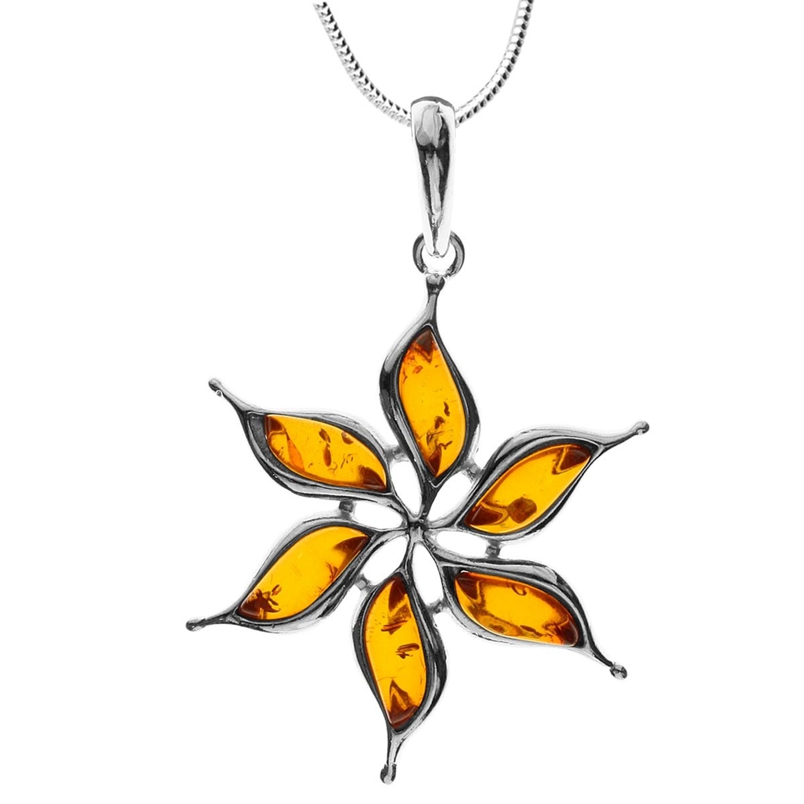 OSTSEE-SCHMUCK Damen Kette mit Anhänger "Ostsee-Schmuck Kette mit Anhänger Blüte Kette mit Anhänger Blüte", 60cm, Silber 925 (Sterlingsilber), L: 42,