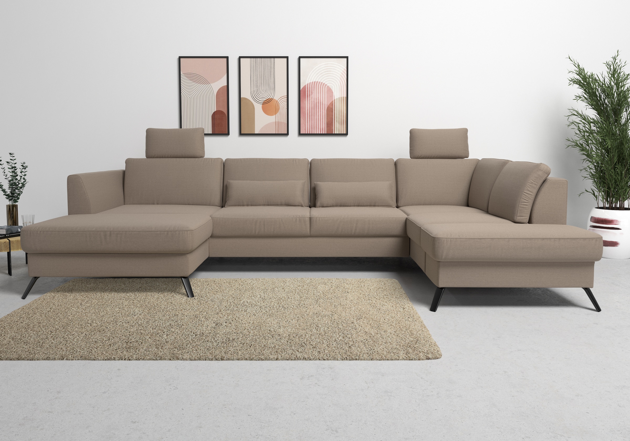 sit&more Wohnlandschaft "Olsen U-Form" inklusive Sitztiefenverstellung, optional Schlaffunktion, 15cm hoch
