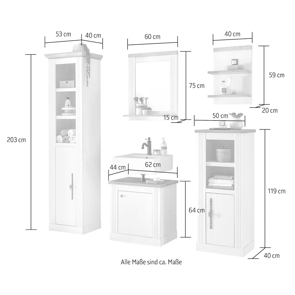 Home affaire Badmöbel-Set »WESTMINSTER«, (5 St.), im romantischen Landhausstil