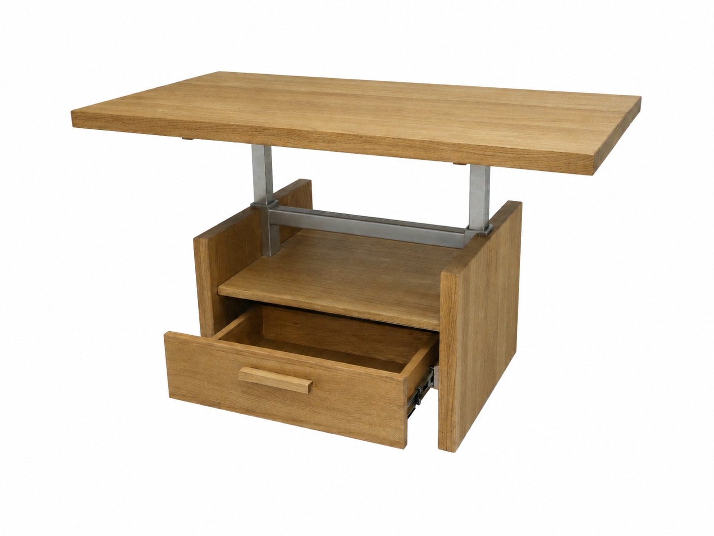 OTTO home Couchtisch »Ravenna, Kaffeetisch« Wildeiche Natur/Smoke massiv, Liftfunktion, Schublade, Ablage