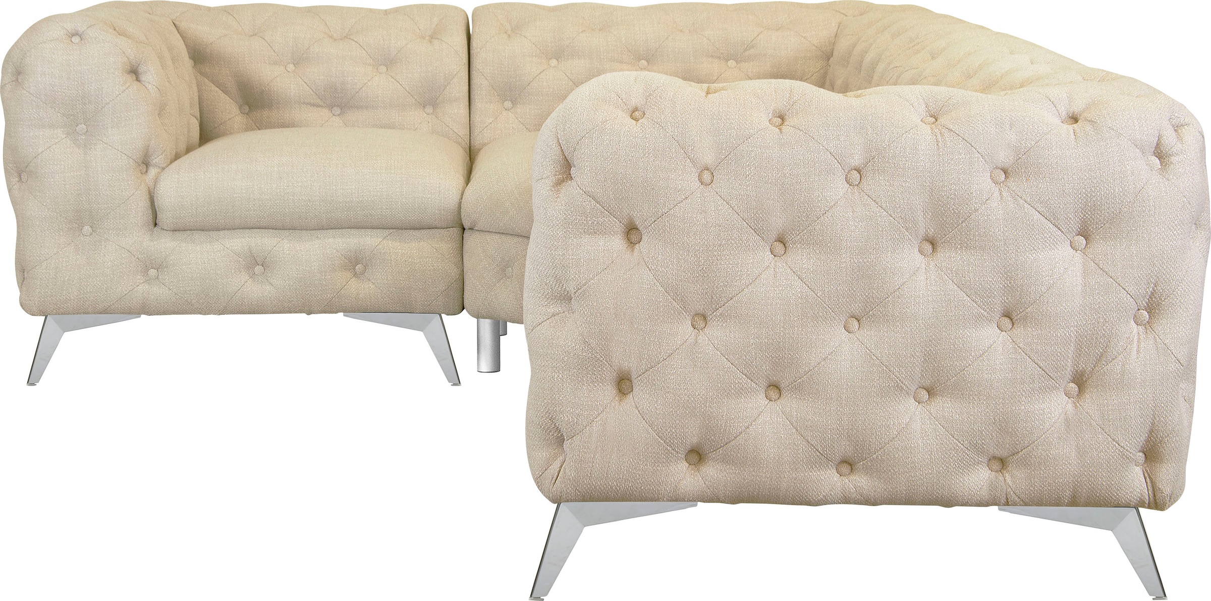 Leonique Chesterfield-Sofa »Ecksofa GLYNIS L-Form mit Wellenunterfederung, Maße B/T/H 264/204/75cm«, aufwändige Knopfheftung, moderne Chesterfield Optik, Fußfarbe wählbar