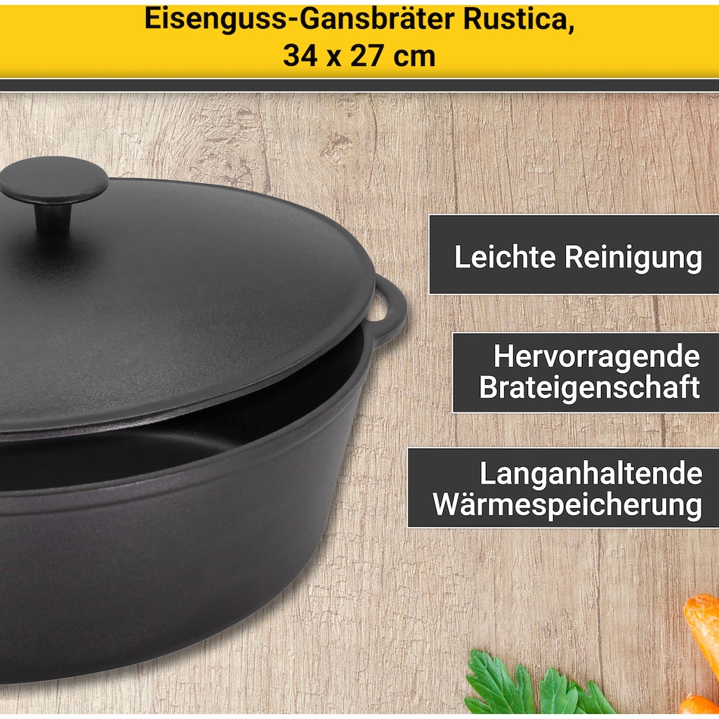 Krüger Bräter »Eisenguss Gansbräter mit Deckel RUSTICA, 34 x 27 x 12,5 cm«, Gusseisen, (1 tlg.)