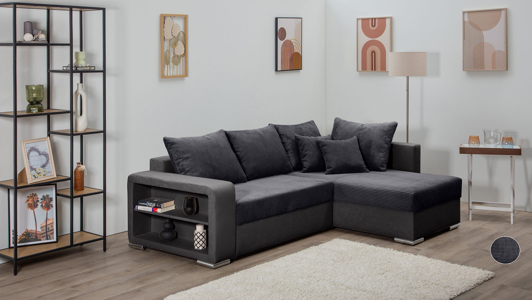 COLLECTION AB "John L-Form, B: 226 cm" Schlaffunktion, Bettkasten, Regalelement & 2 Zierkissen