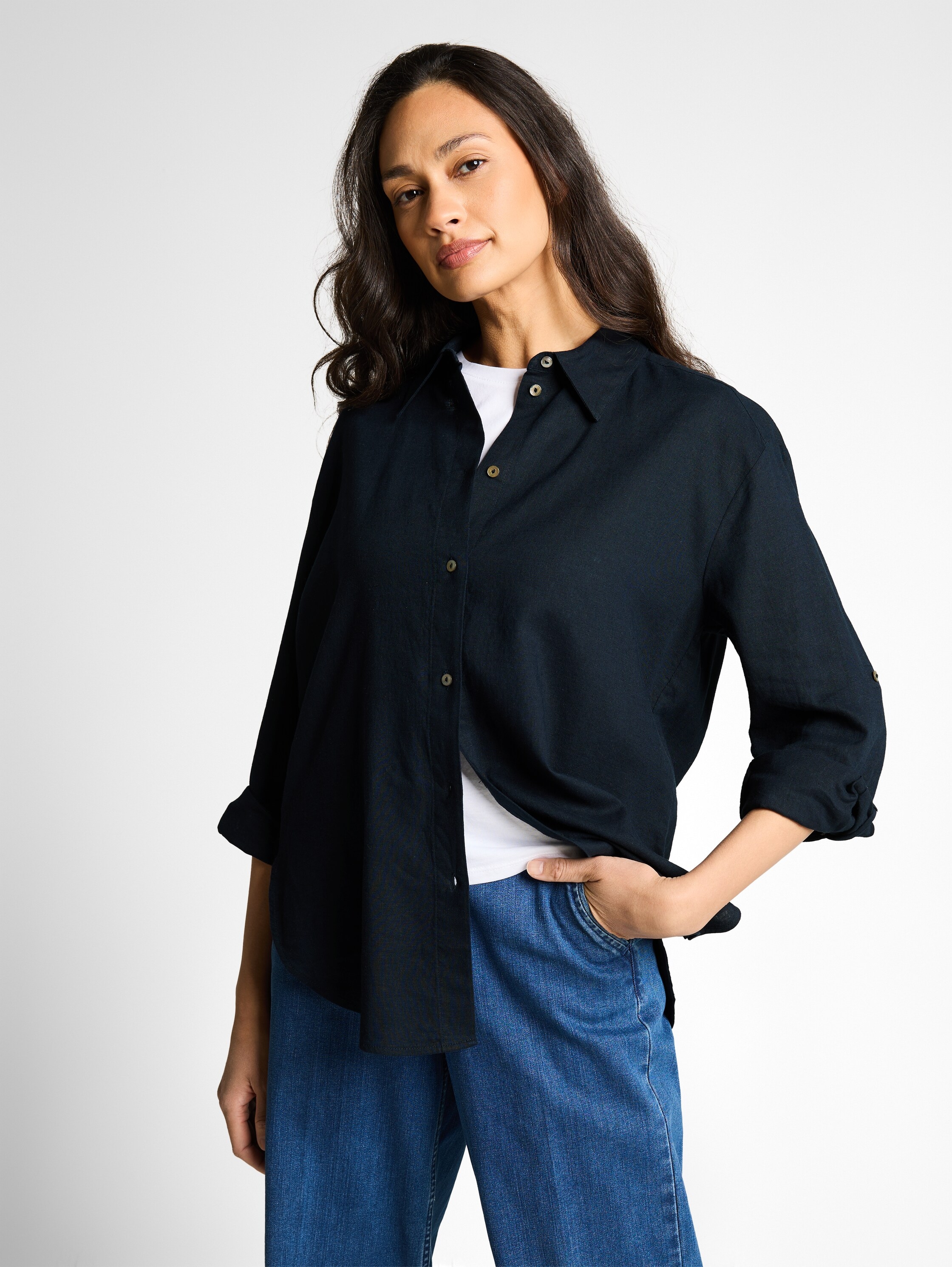 TOM TAILOR Hemdbluse "Loose" mit Turn-Up Ärmeln
