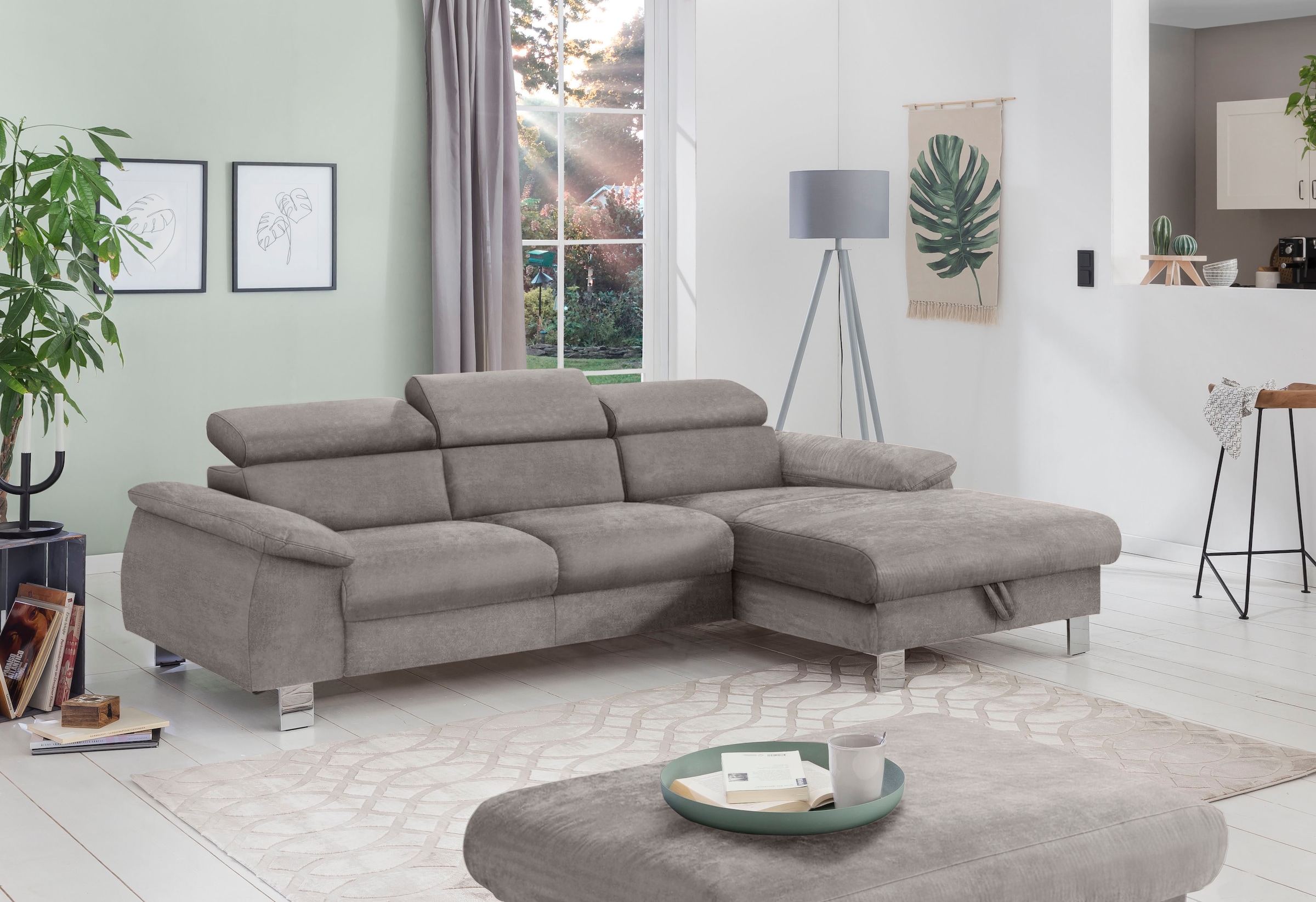 COTTA Ecksofa »Komaris L-Form, B: 244 cm« mit Kopfteilverstellung, optional Bettfunktion, Bettkasten & Licht
