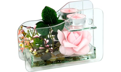 I.GE.A. Kunstpflanze »Rose im Glas mit Teelicht«, (Set, 2 St.) kaufen