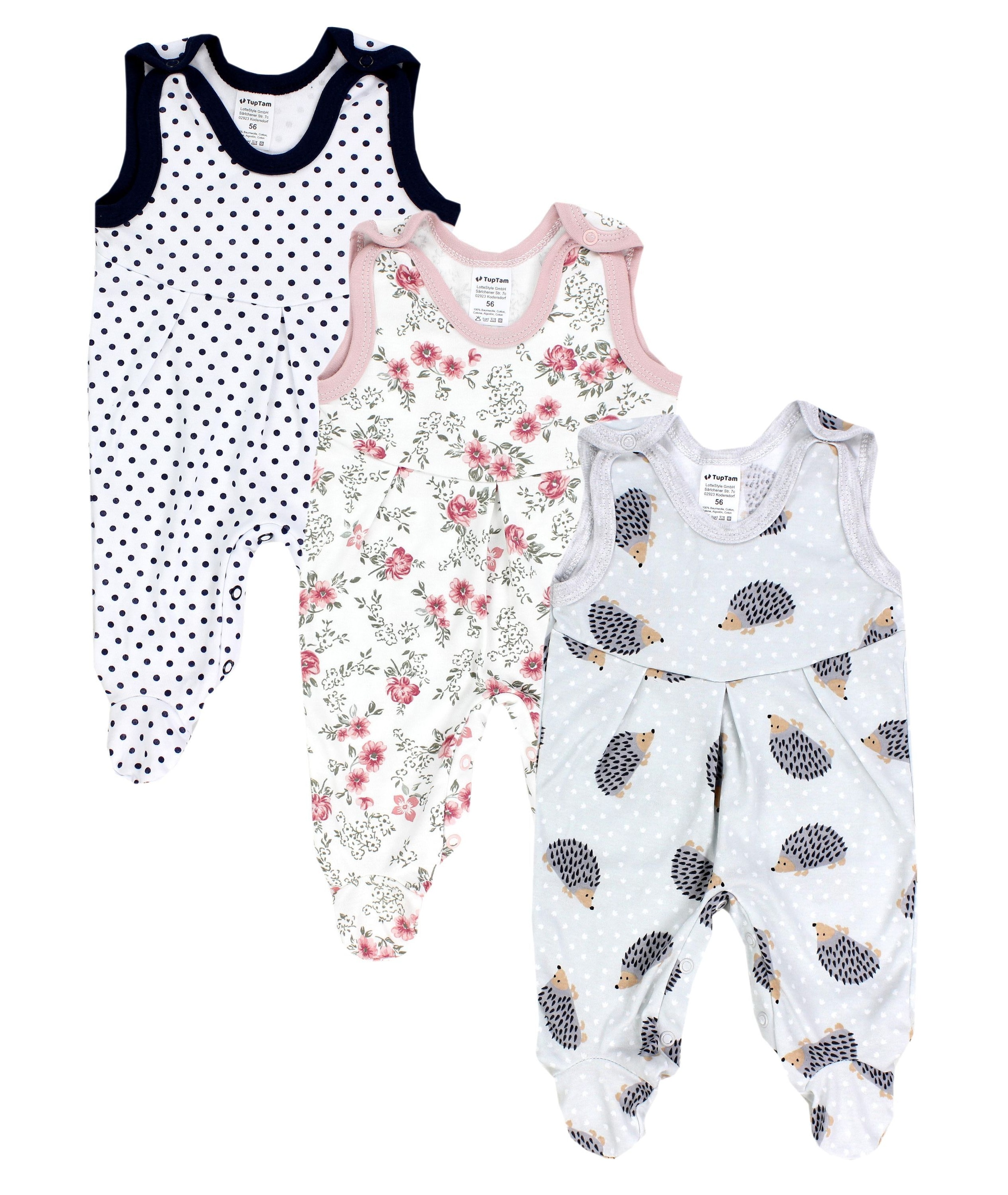 TupTam Strampler »Strampler Baby Mädchen Strampler mit Fuß 3er Pack«