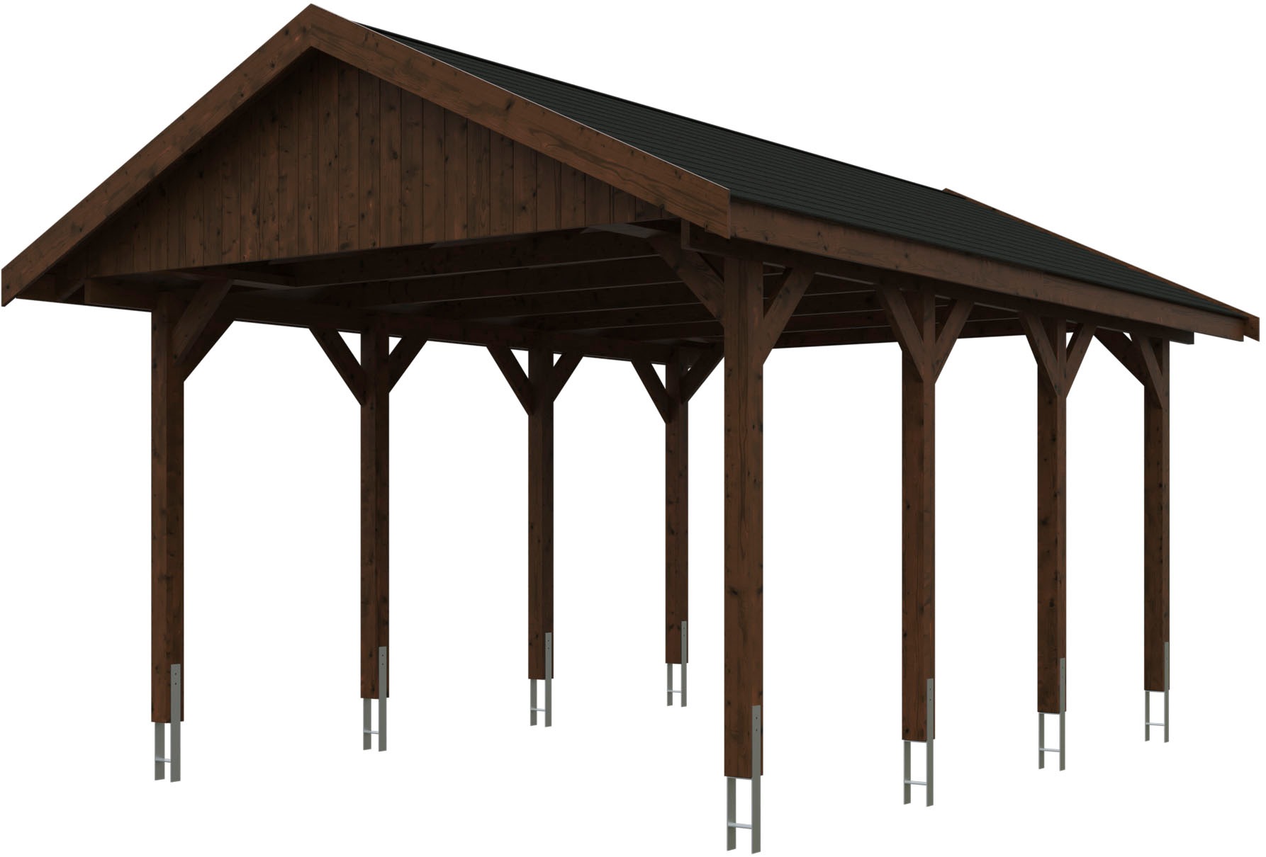 Skanholz Einzelcarport "Wallgau" Massivholz 340 cm Nussbaum mit schwarzen Dachschindeln