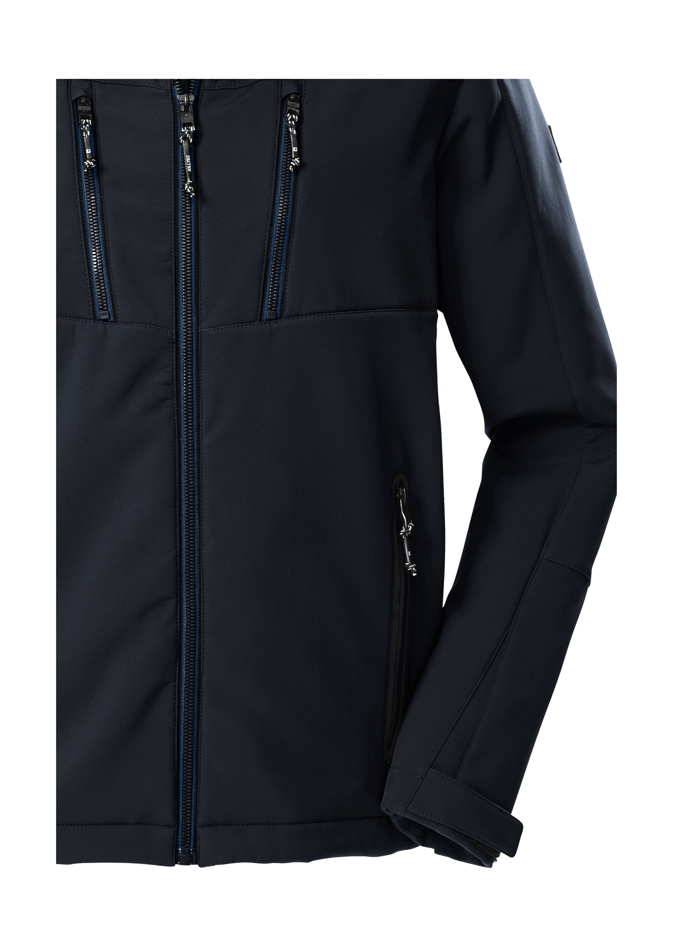 Softshelljacke KILLTEC "KOW 79 MN SFTSHLL JCKT", Herren, Gr. S, midnight, Oberseite: 92% Polyester, 8% Elasthan;Rückseite: 100% Polyester, Jacken Softshelljacke, Wasser- und windabweisende Softshelljacke, abnehmbare Kapuze 3