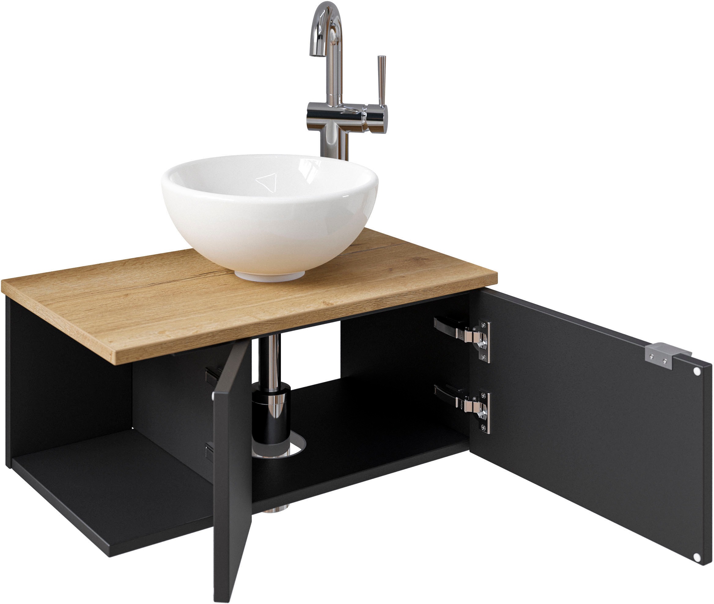 Saphir Waschtisch »Serie 6915 Waschschale mit Unterschrank für Gästebad, Gäste WC«, 61 cm breit, 2 Türen, offenes Fach, kleine Bäder, ohne Armatur