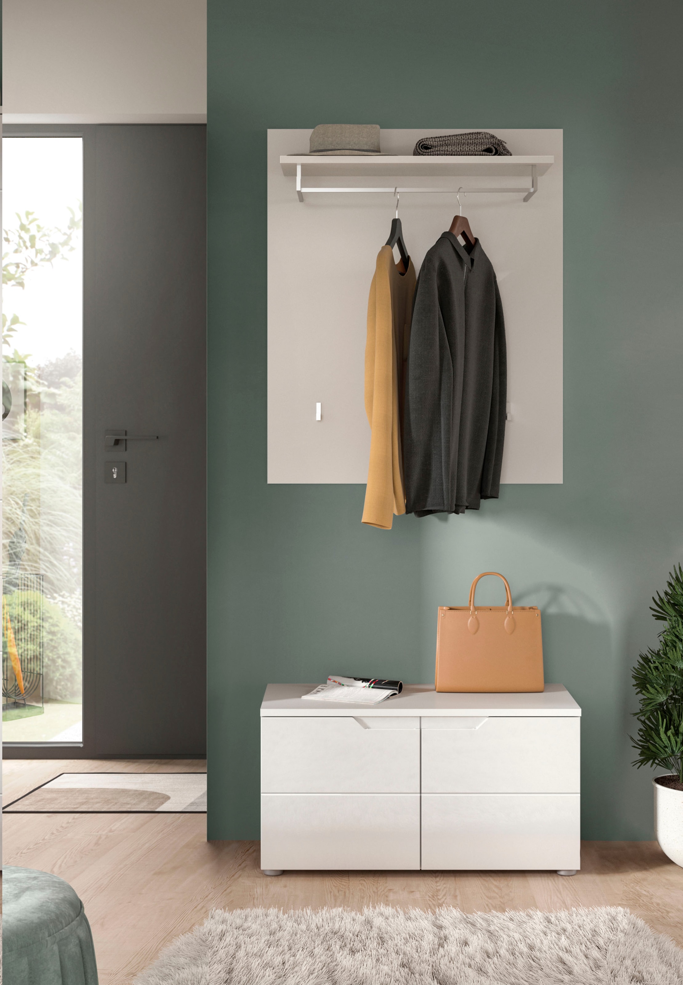 INOSIGN Garderoben-Set »CAPRI, 2-teilig, mit eingefasster Griffmulde, bestehend aus:«, (2 St.), Sitzbank und Garderobenpaneel