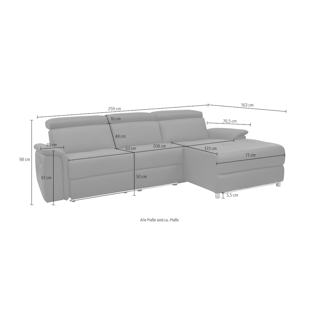 Places of Style Ecksofa »Pareli 259cm mit Recamiere in Echtleder, Kunstleder, Webstoff, mit«