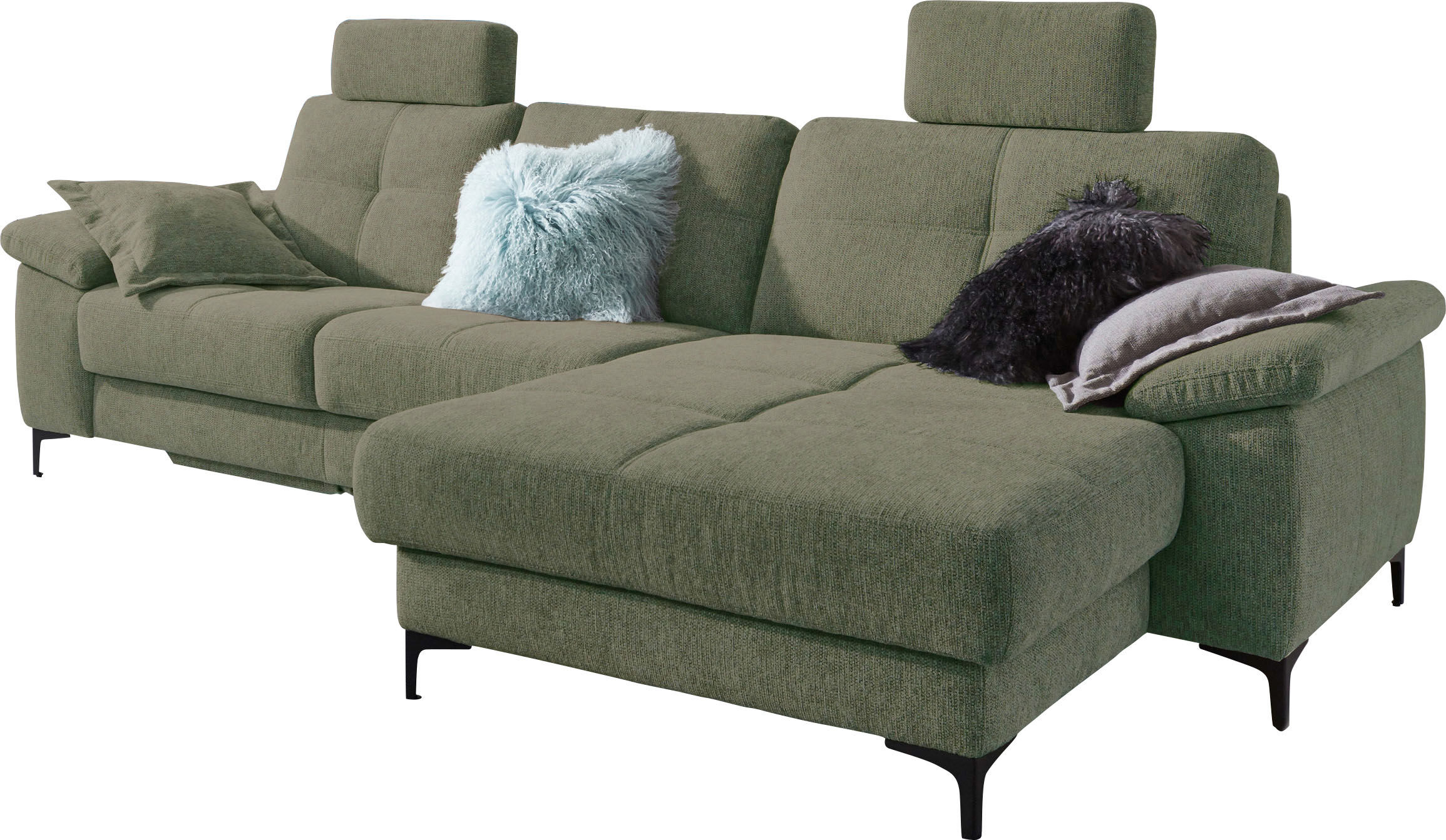 3C Carina Ecksofa "Burnaby bequem und modern, Breite 296cm, 12cm hoher Fuß, L-Form" 2 Kopfstützen, optional mit Schlaf- und motorischer Relaxfunktion