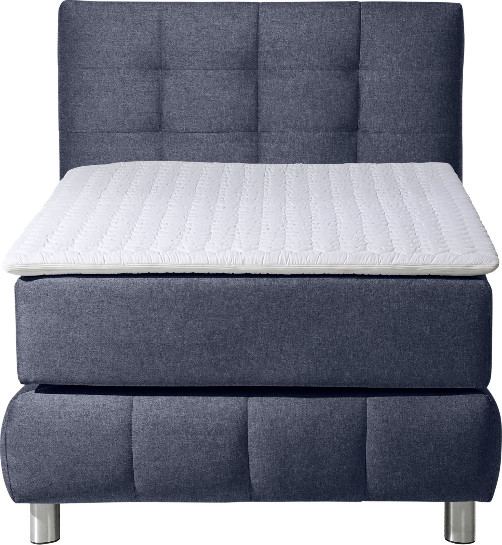 Boxspringbett HOME AFFAIRE "Salo", blau, B:104cm L:211cm, Struktur (100% Polyester);Bezug der Spiegelfläche Matratzendrell aus 100% Polyester;Samtoptik (100% Polyester), Komplettbetten, Boxspringbett, incl. Topper, 6 Breiten, 2 Härtegrade, TFK auch in Här 8