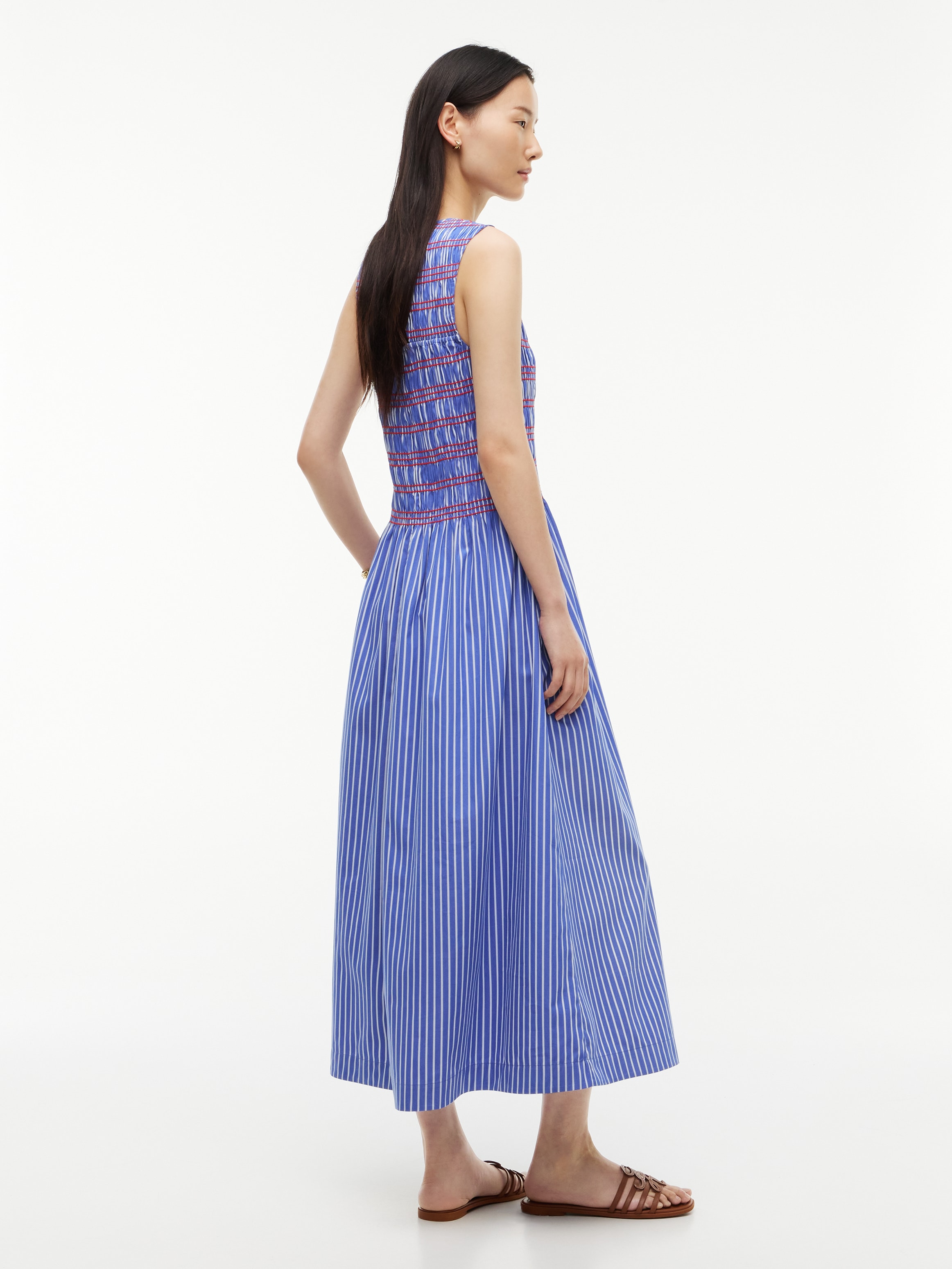 Tommy Hilfiger Smokkleid »SMOCKING STRIPE NS MIDI DRESS« Ohne Tasche Baumwolle, wadenlang, gesmoktes Oberteil