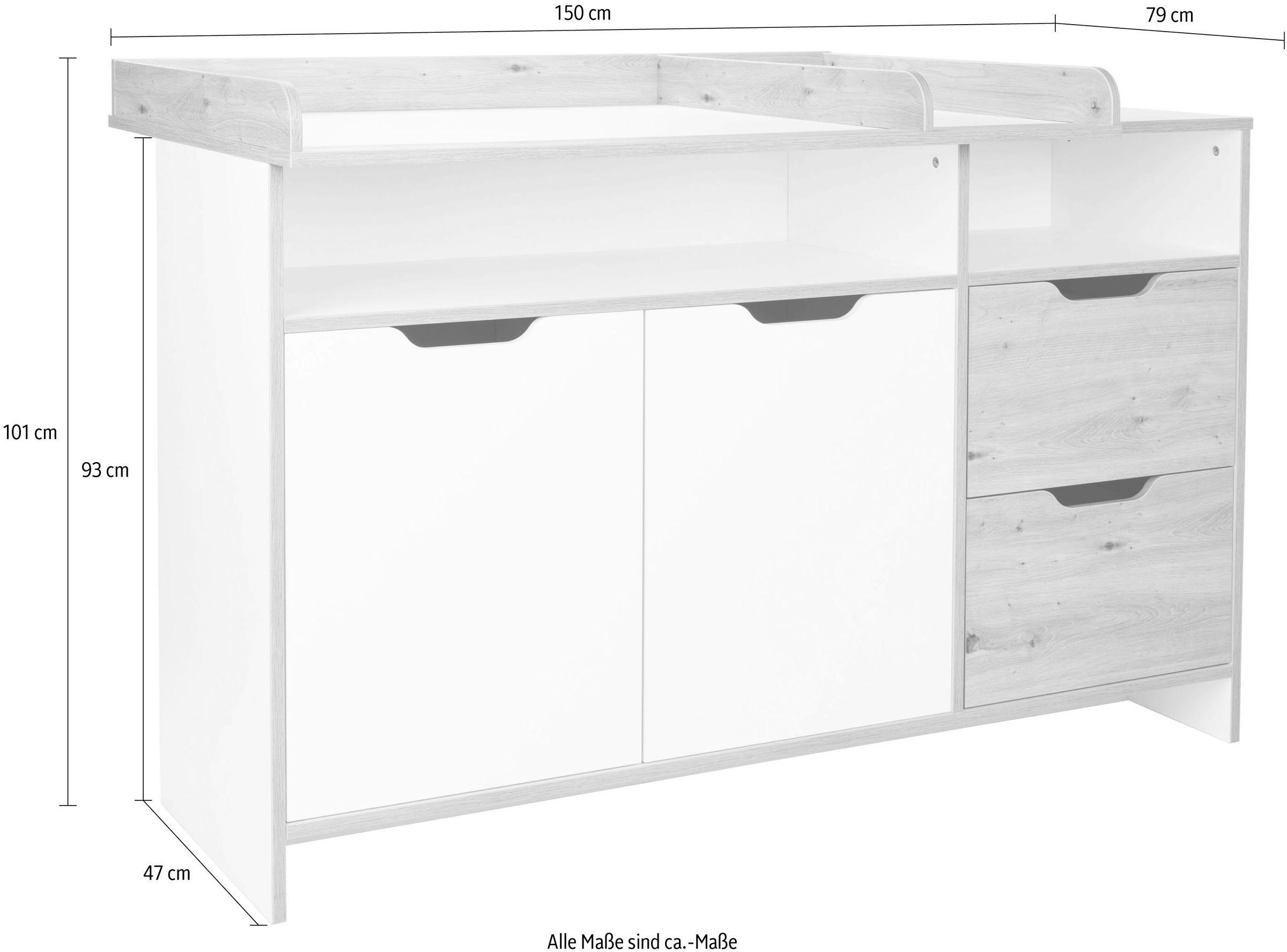 arthur berndt Wickelkommode »Wickelkommode »Maxim« mit abnehmbarem Wickelaufsatz«, bis 15 kg, 150 cm