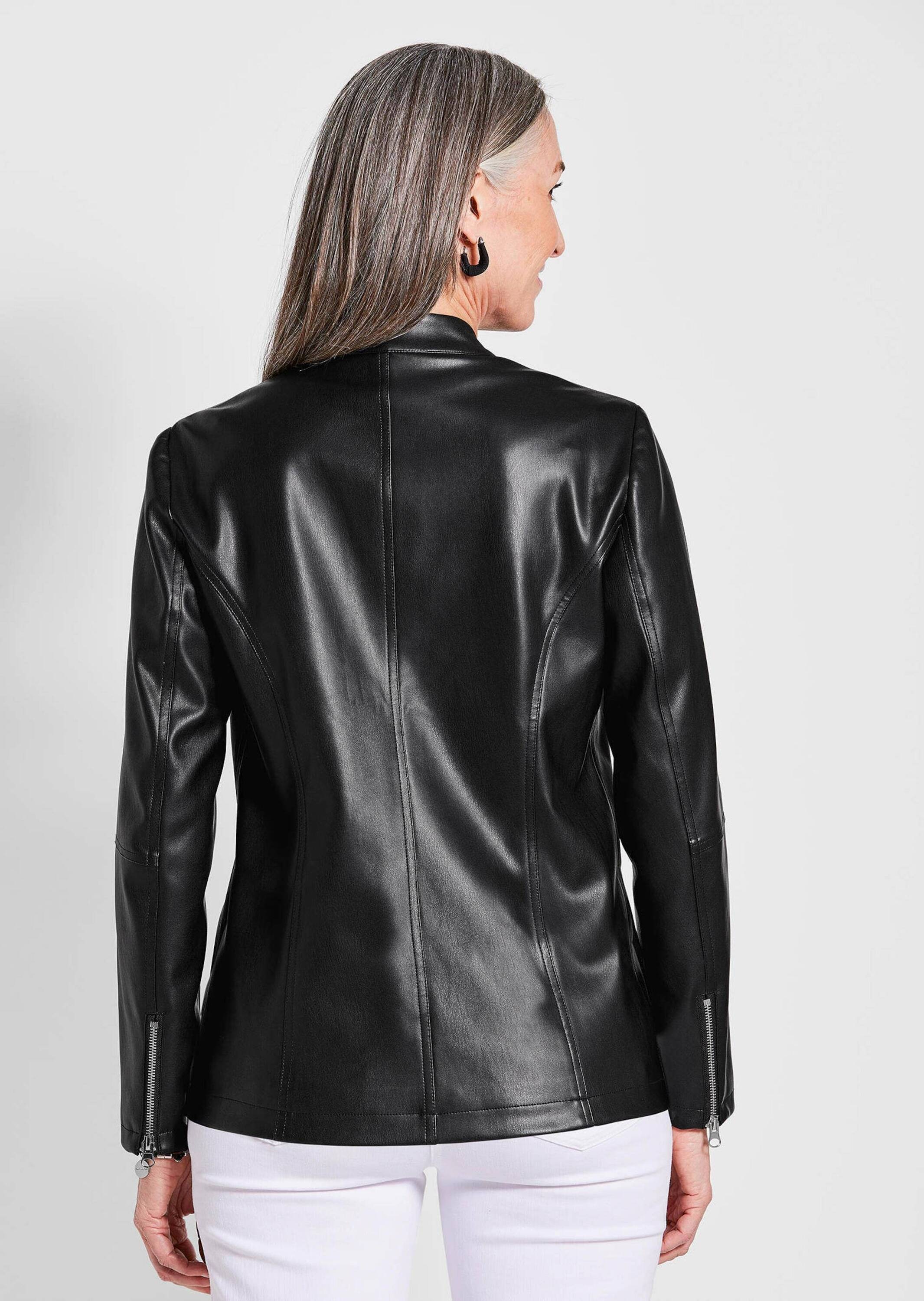 GOLDNER Kurzjacke »Lederoptik-Jacke mit silbernen Reißverschlüssen«
