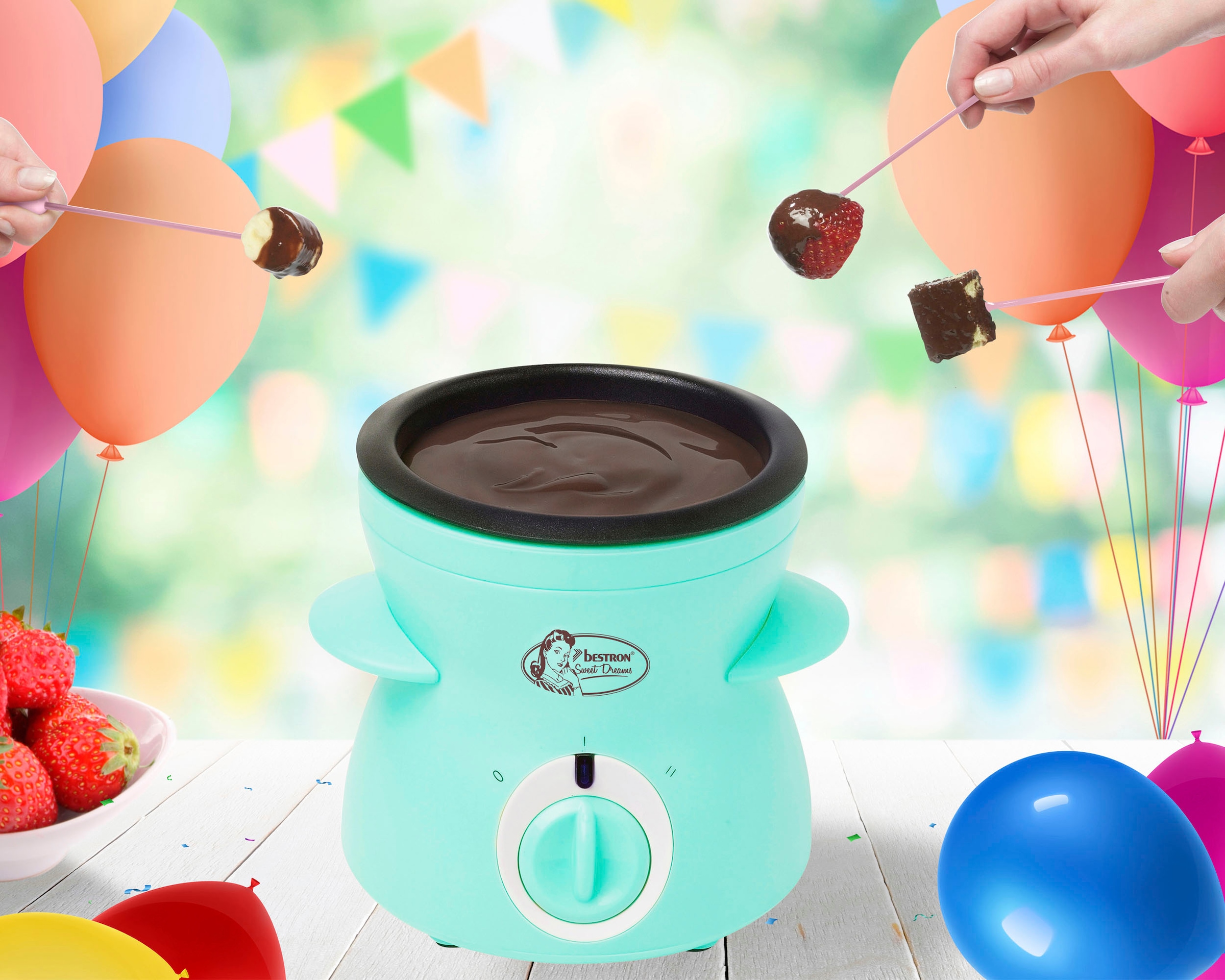 bestron Elektro-Fondue »DCM043M Mini-Schokofondue-Set«, inkl. 10xSpieße, 10xGabeln und 1xSpatel, 25Watt, Mint