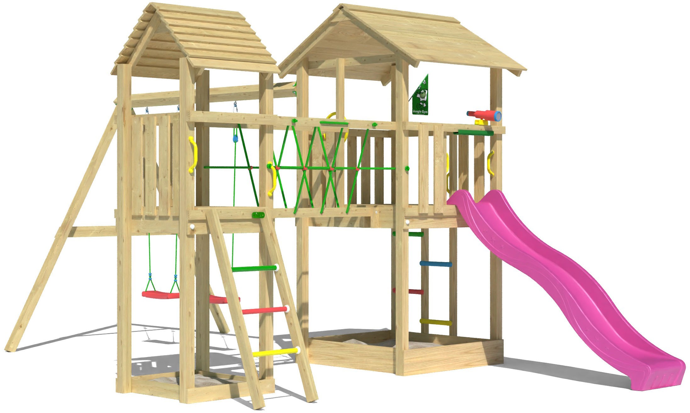 Jungle Gym Spielturm »Nova«, (Set), Spielanlage mit 2 Türmen, Schaukel und Rutsche mit Wasseranschluss