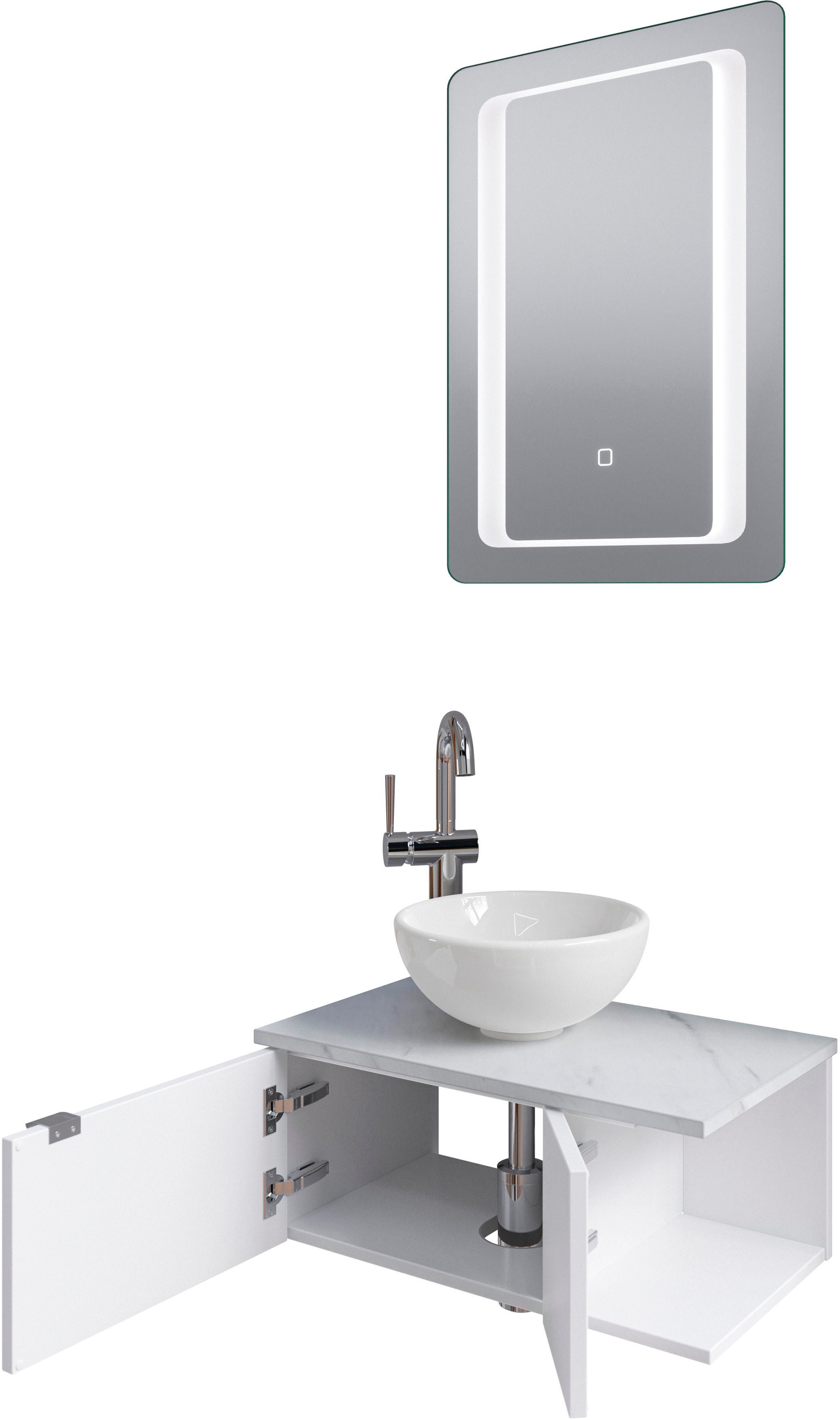 Saphir Badmöbel-Set »Serie 6915«, (4 St.), Gäste-Bad, 61 cm breit, mit LED-Spiegel, offenem Fach und 2 Türen